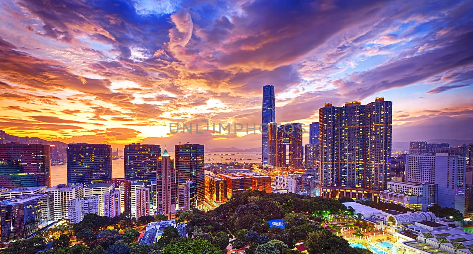 Hong Kong skyline at sunset