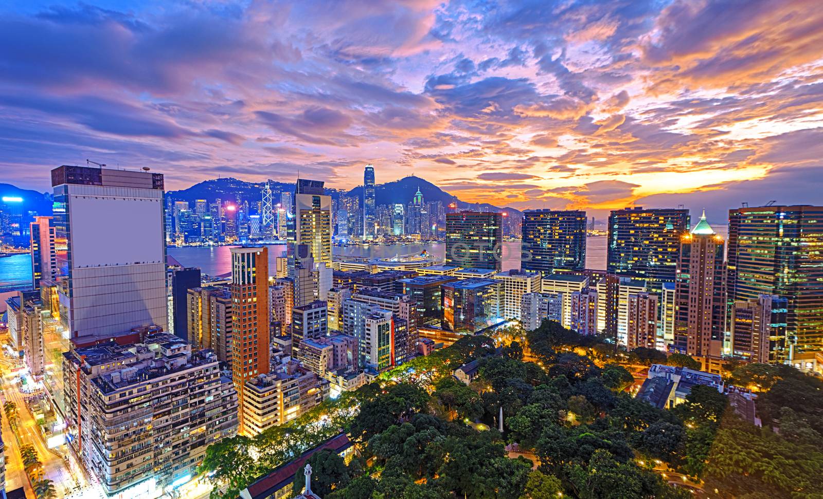 Hong Kong city sunset , Tsim Sha Tsui area