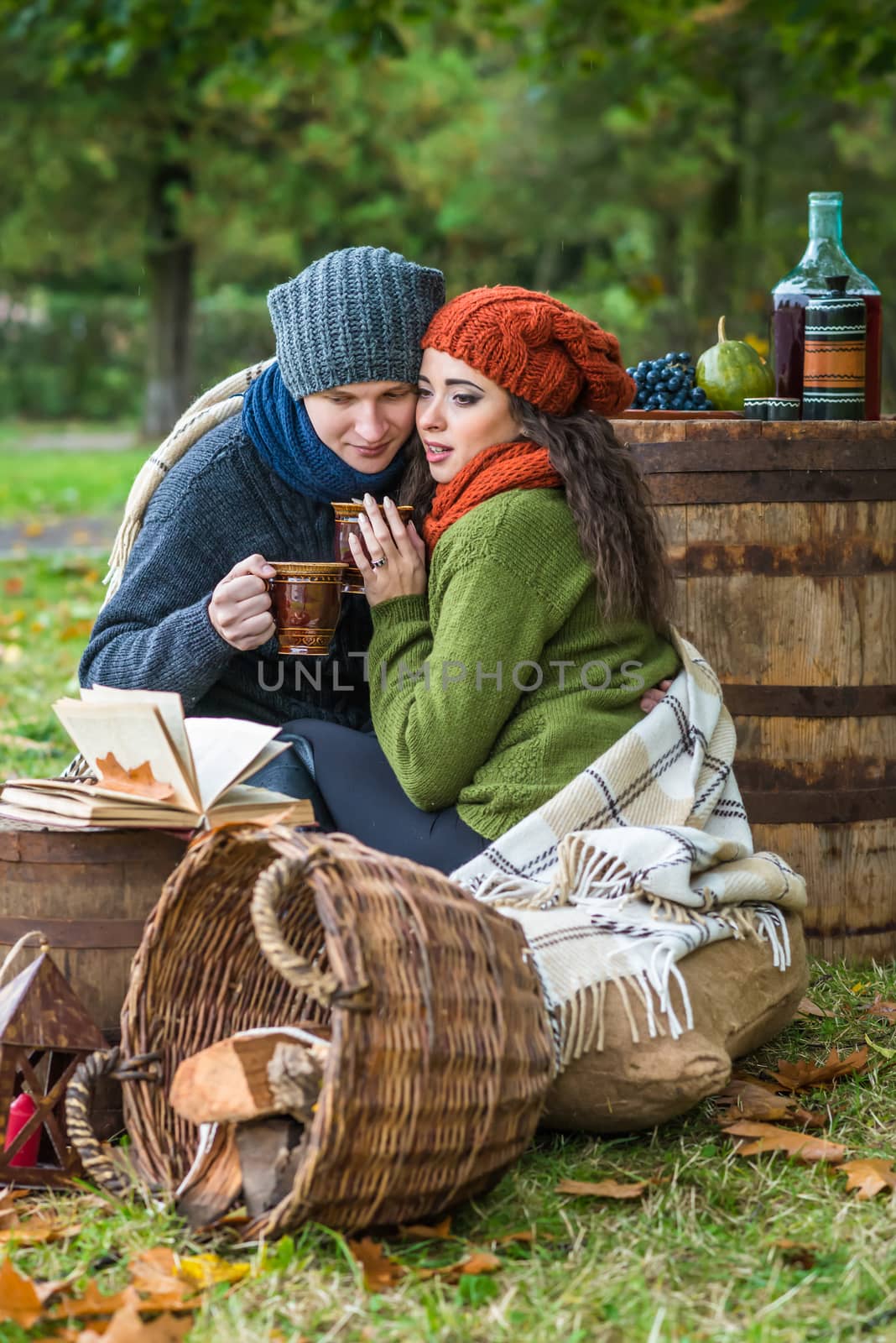 Happy romantic couple at fall by okskukuruza
