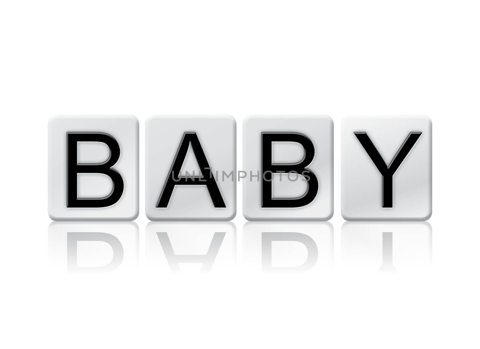 The word "Baby" written in tile letters isolated on a white background.