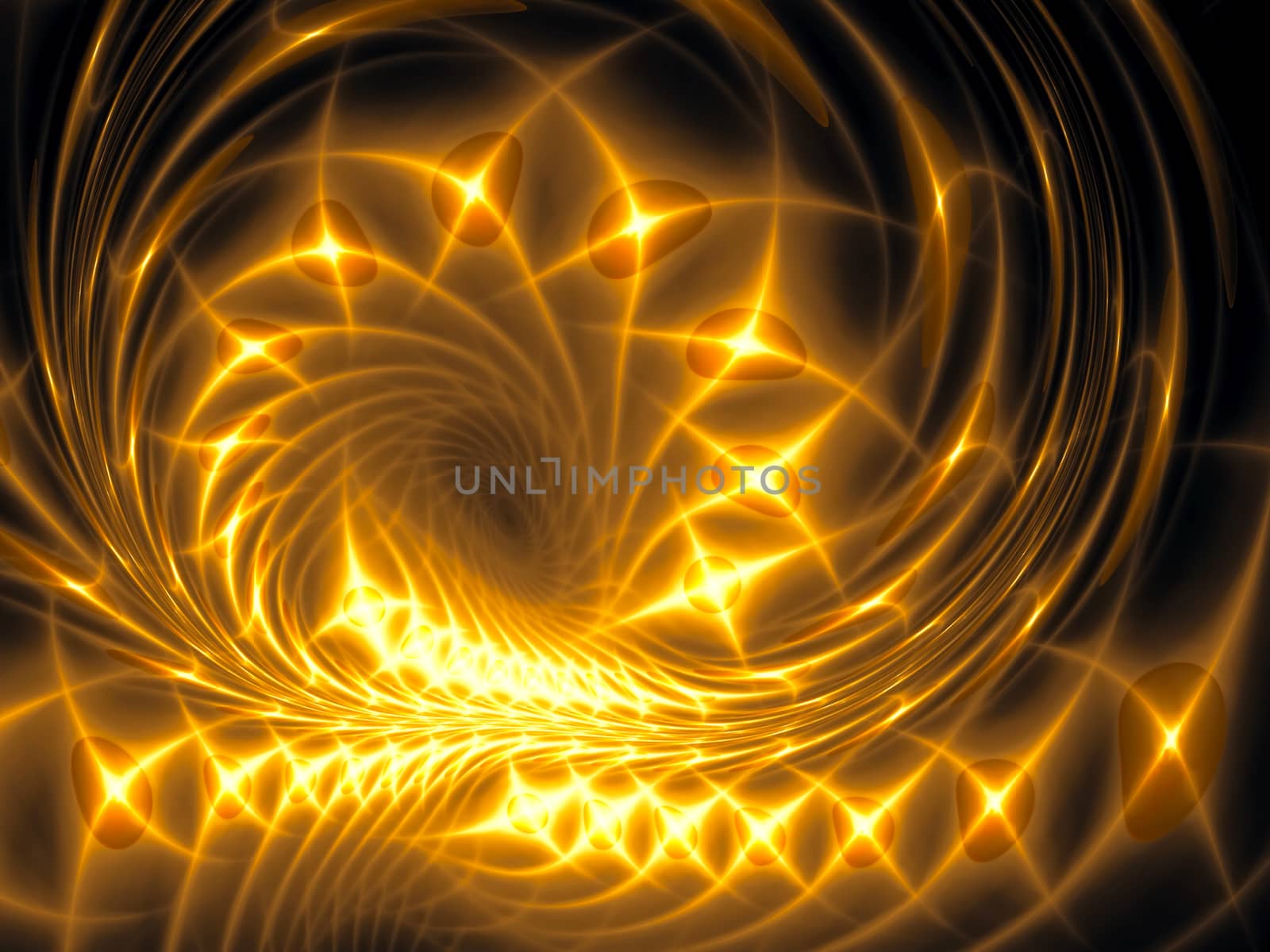 Abstract fractal background - computer-generated image. Modern digital art: bright glowing spiral with sparkles. For desktop wallpaper, web design, covers.