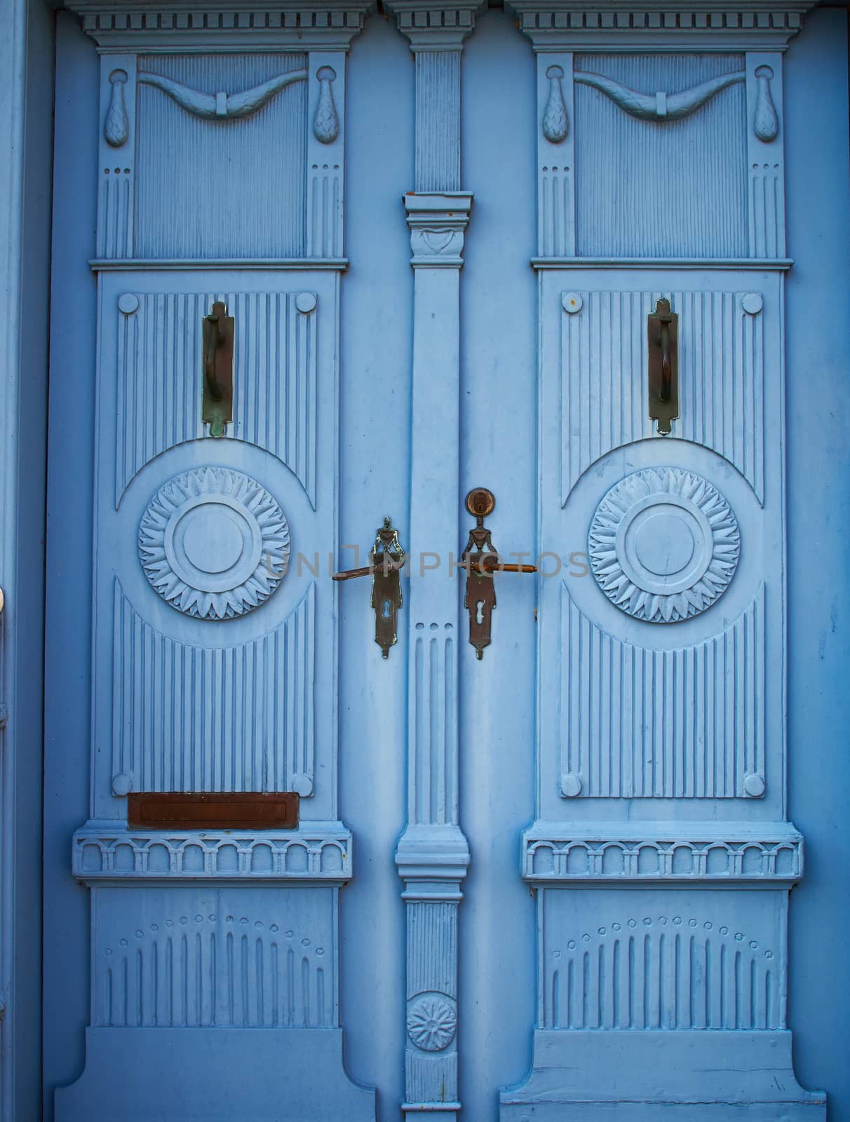 Traditional colorful craft vintage wooden front door Denmark