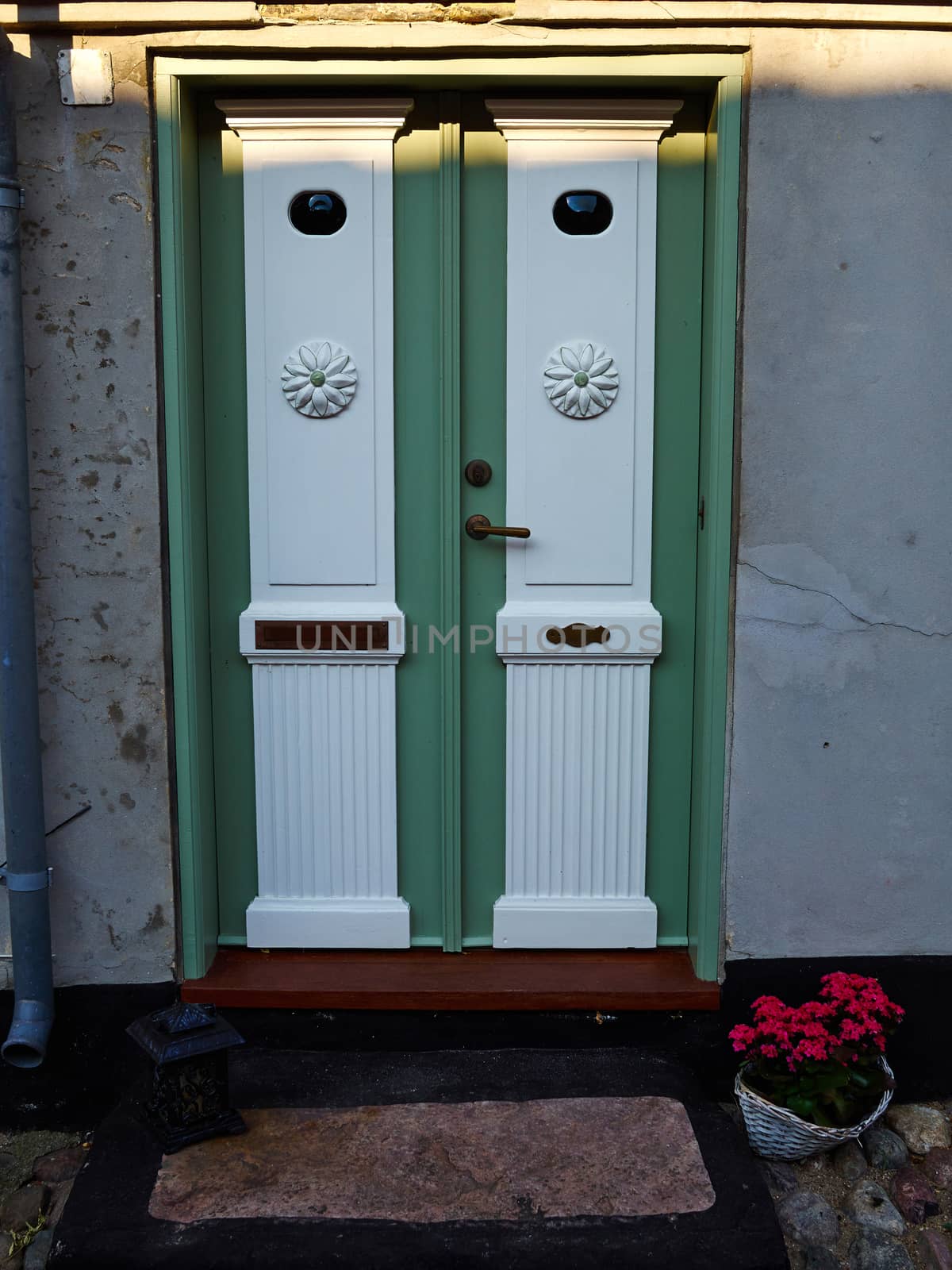 Traditional colorful craft vintage wooden front door Denmark