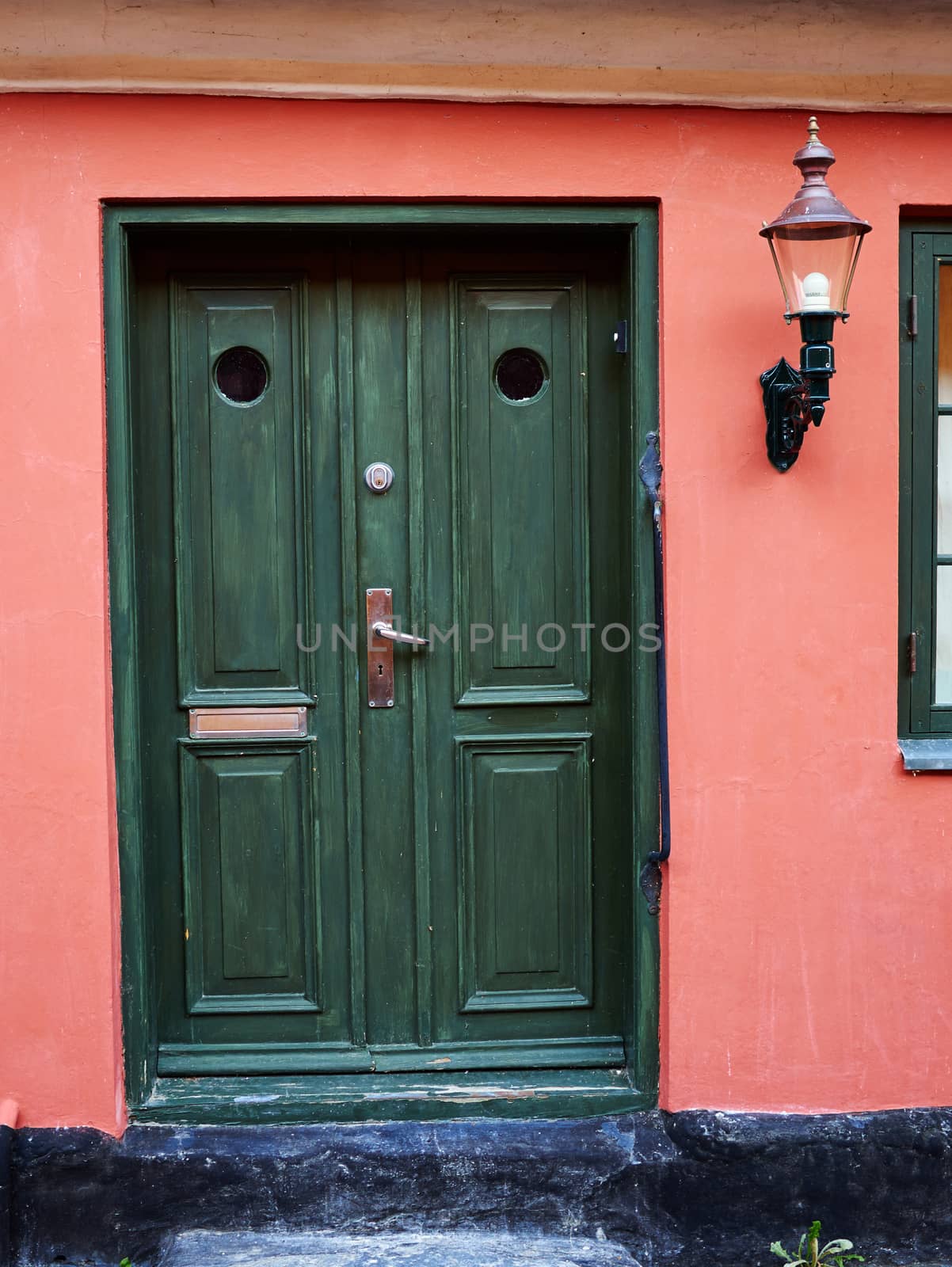 Traditional colorful craft vintage wooden front door Denmark