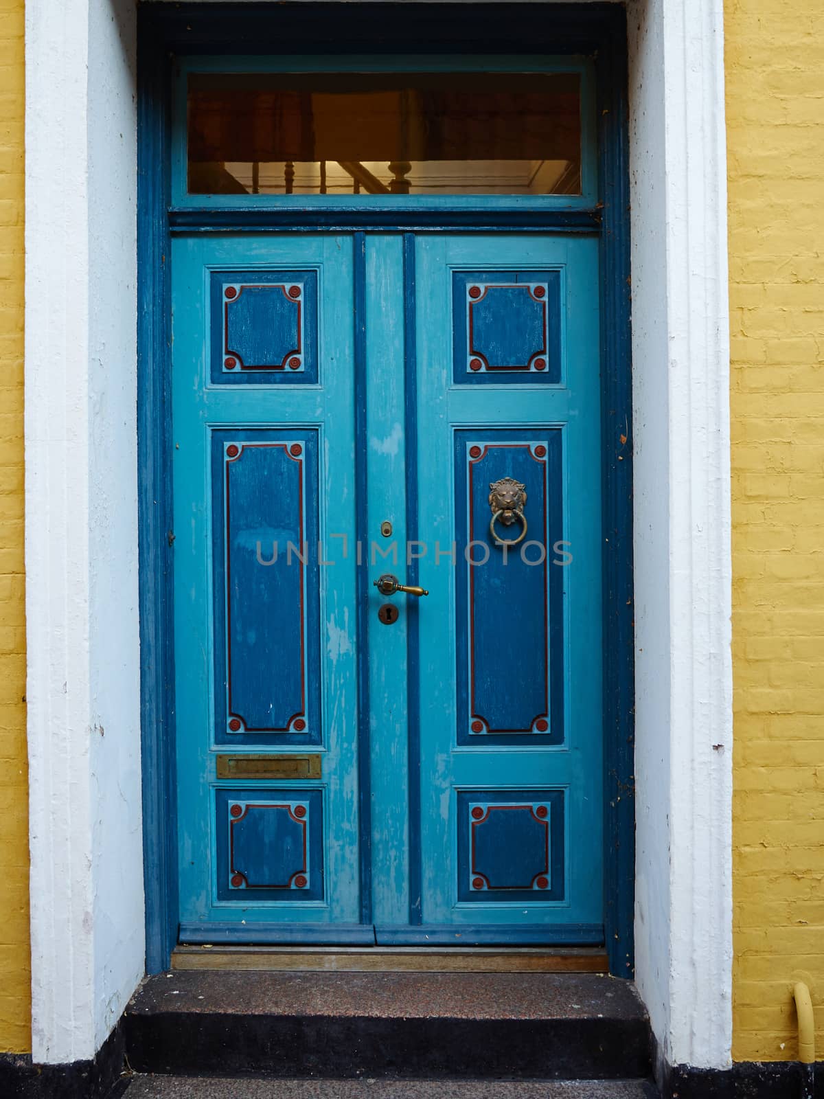 Traditional colorful craft vintage wooden front door Denmark