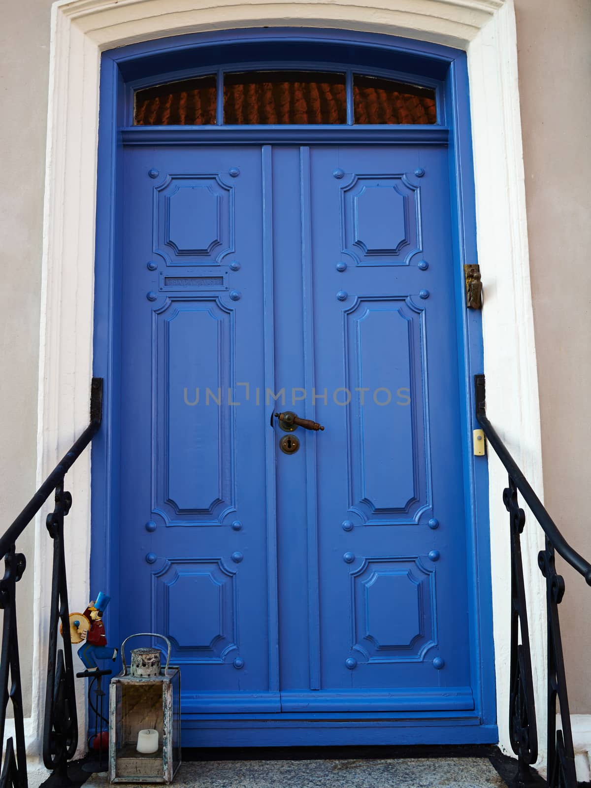 Traditional colorful craft vintage wooden blue front door Denmark