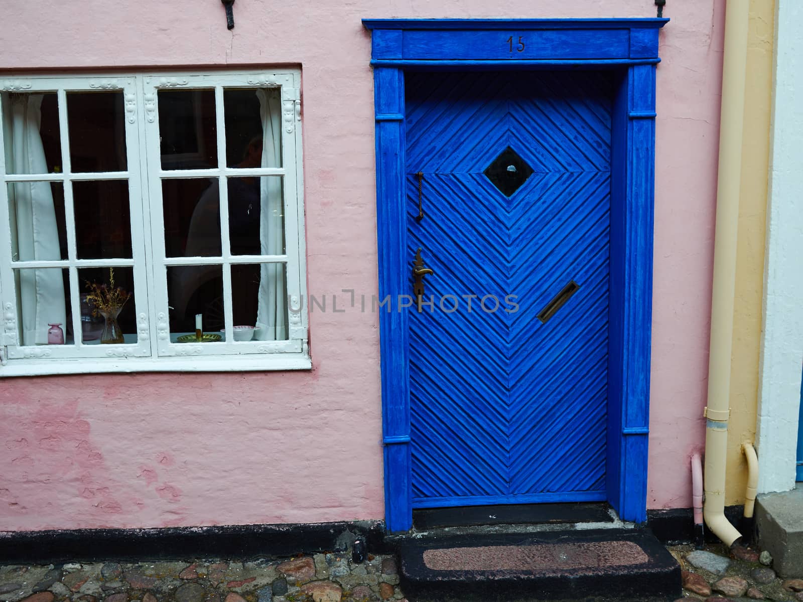 Traditional colorful craft vintage wooden blue front door Denmark