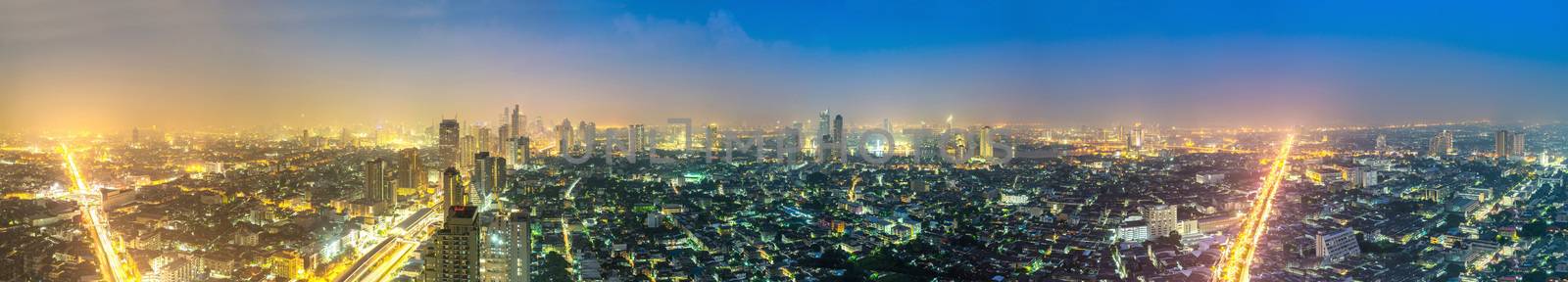 panorama of bangkok city at night by antpkr