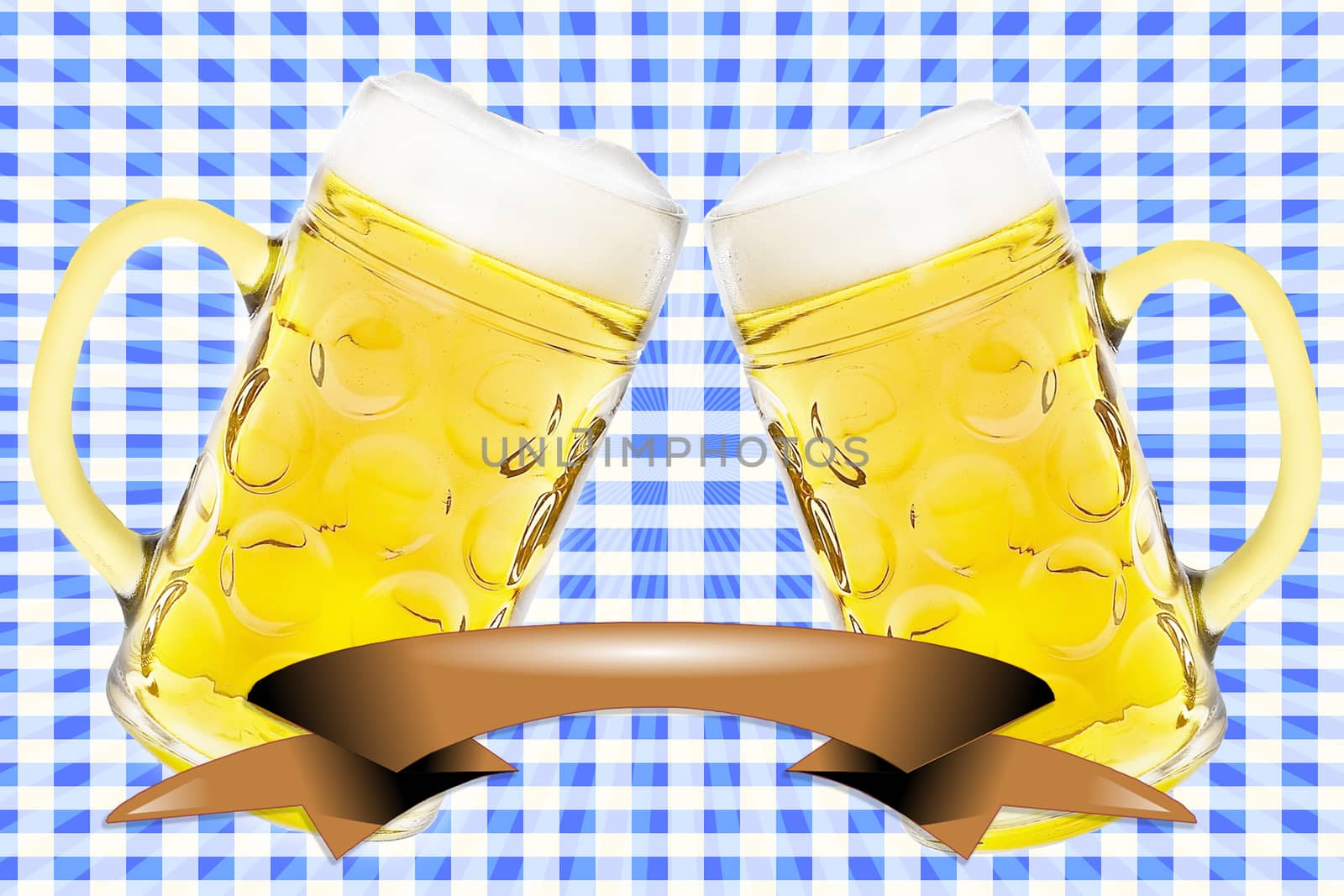 Beer glass or beer mug on retro stripes background