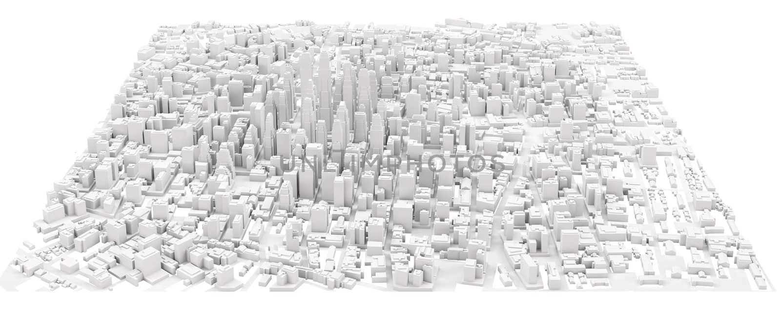 White modern city. Isolated on white. 3D rendering