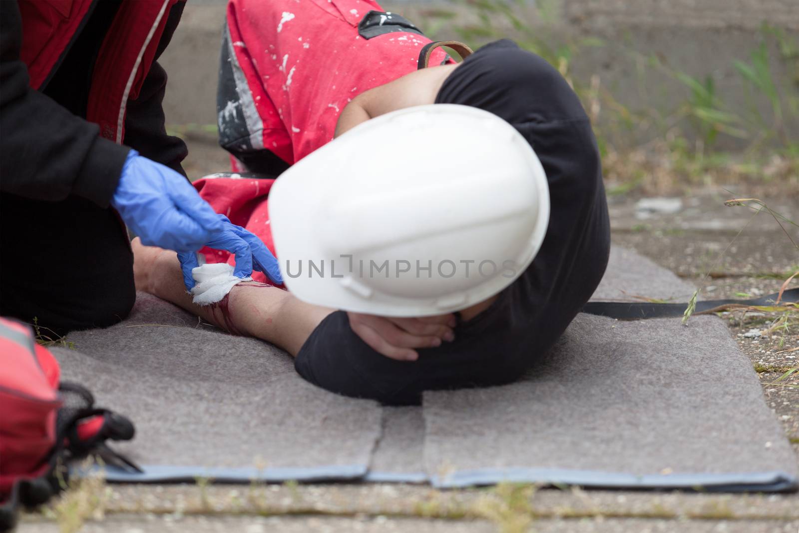 Work accident. First aid training. by wellphoto