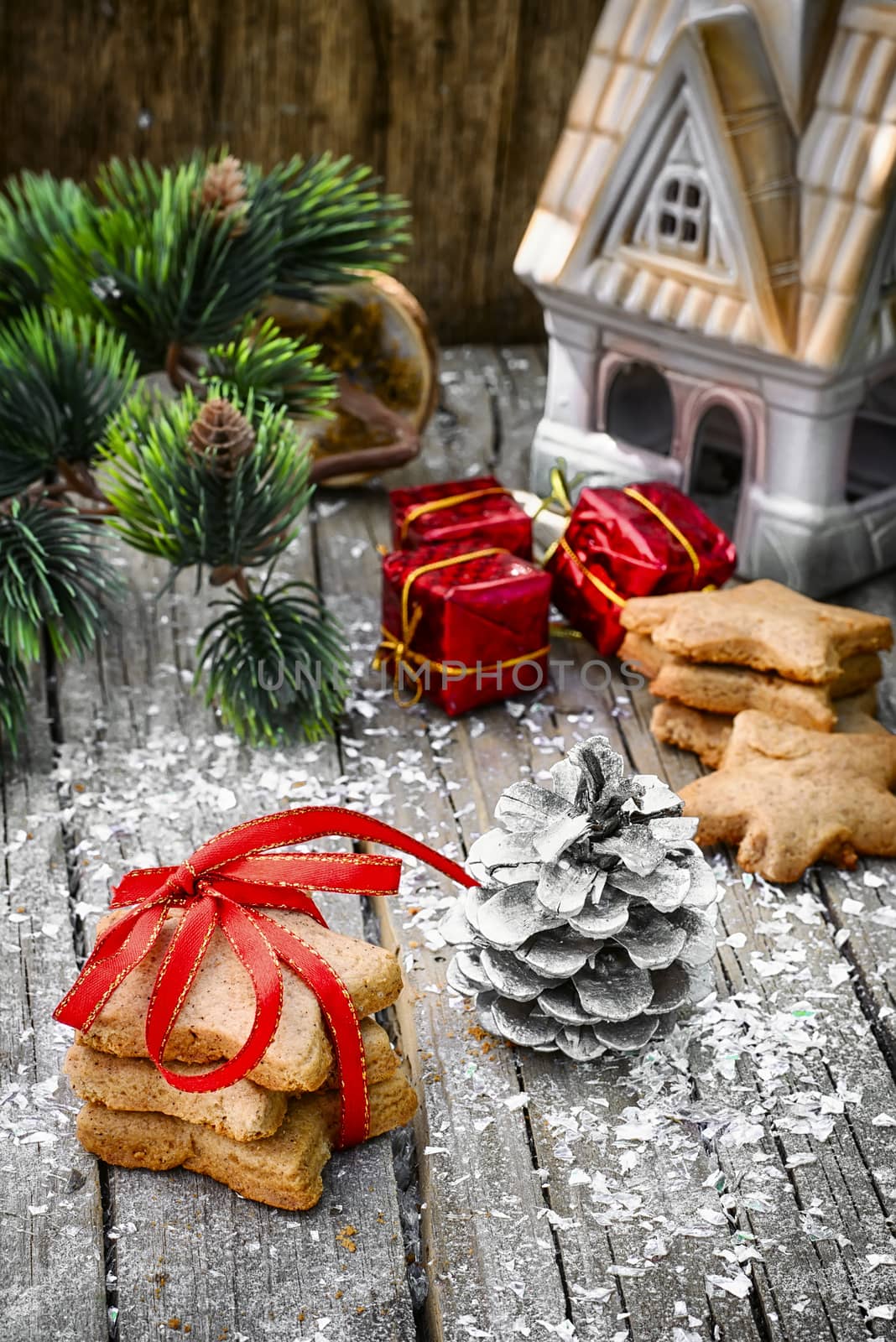 Symbolic Christmas cookies for the holiday and Christmas decorations