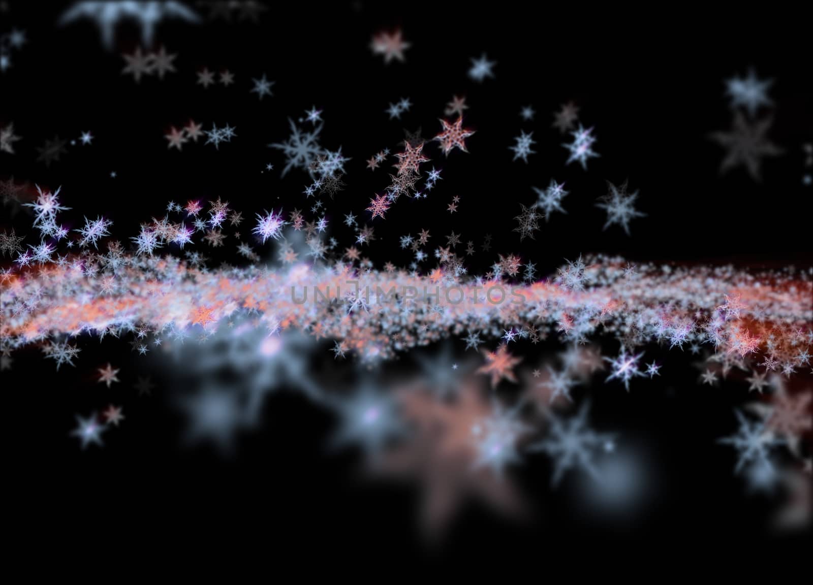 Snowflakes winter field cloud background. Happy new year, Christmas theme blurred bokeh.