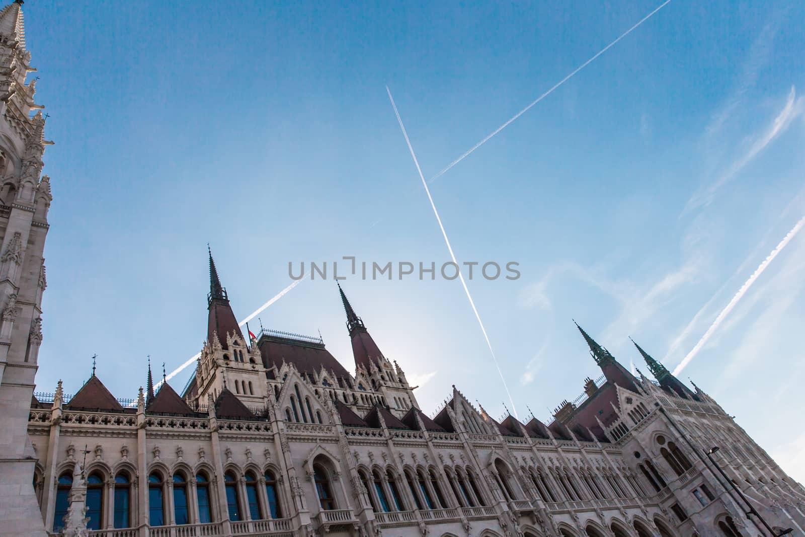 Beautiful view of Budapest Parliament. Parliament Building in Budapest. Hungary Budapest. View from garden to Parlament. by AndrewBu