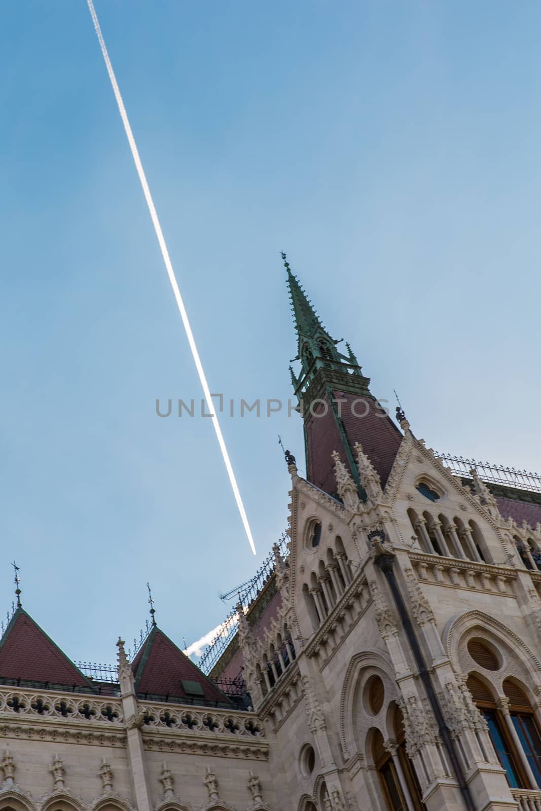 Beautiful view of Budapest's Parliament. Parliament Building on the Danube River in Budapest. Hungary Budapest. View from garden to Parlament.