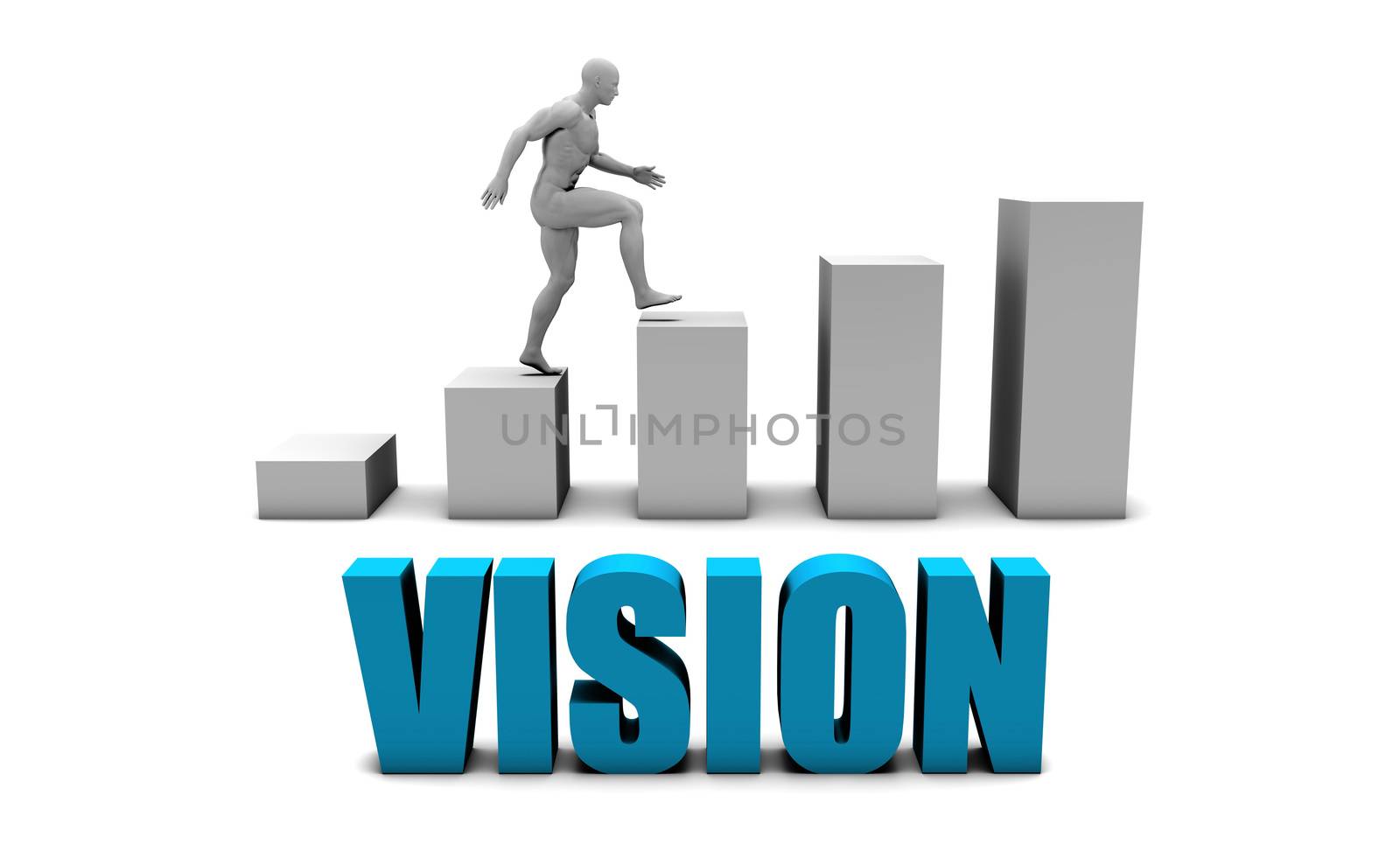 Vision 3D Concept  in Blue with Bar Chart Graph