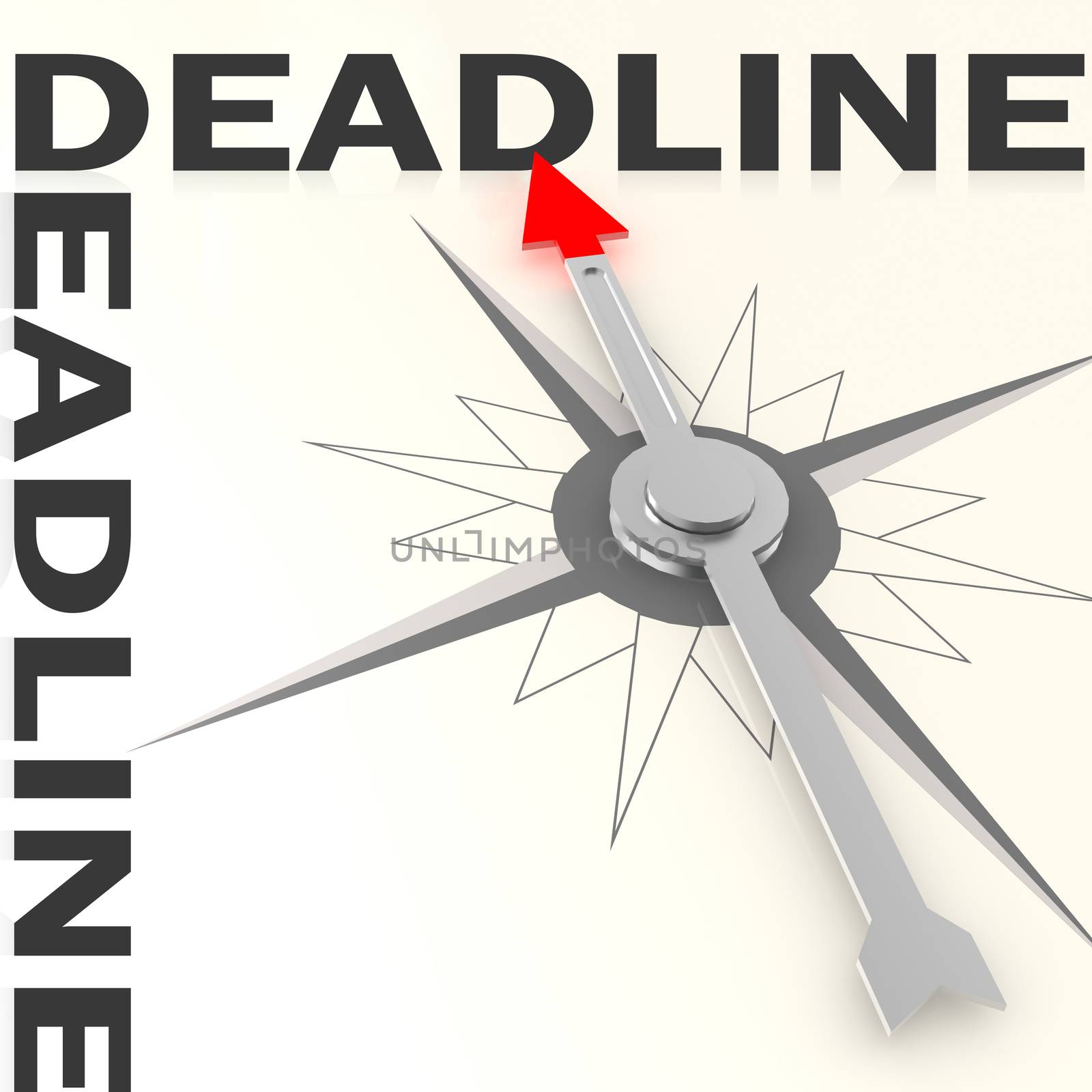 Compass with deadline word isolated, 3d rendering