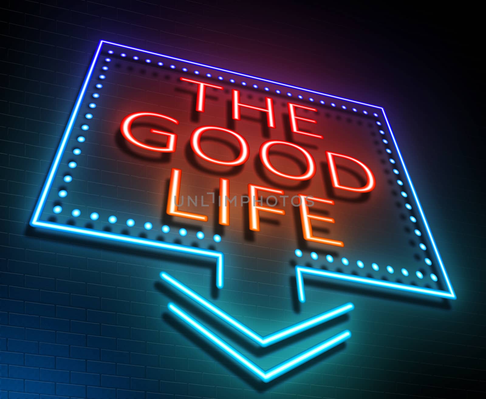 Illustration depicting an illuminated neon sign with a good life concept.