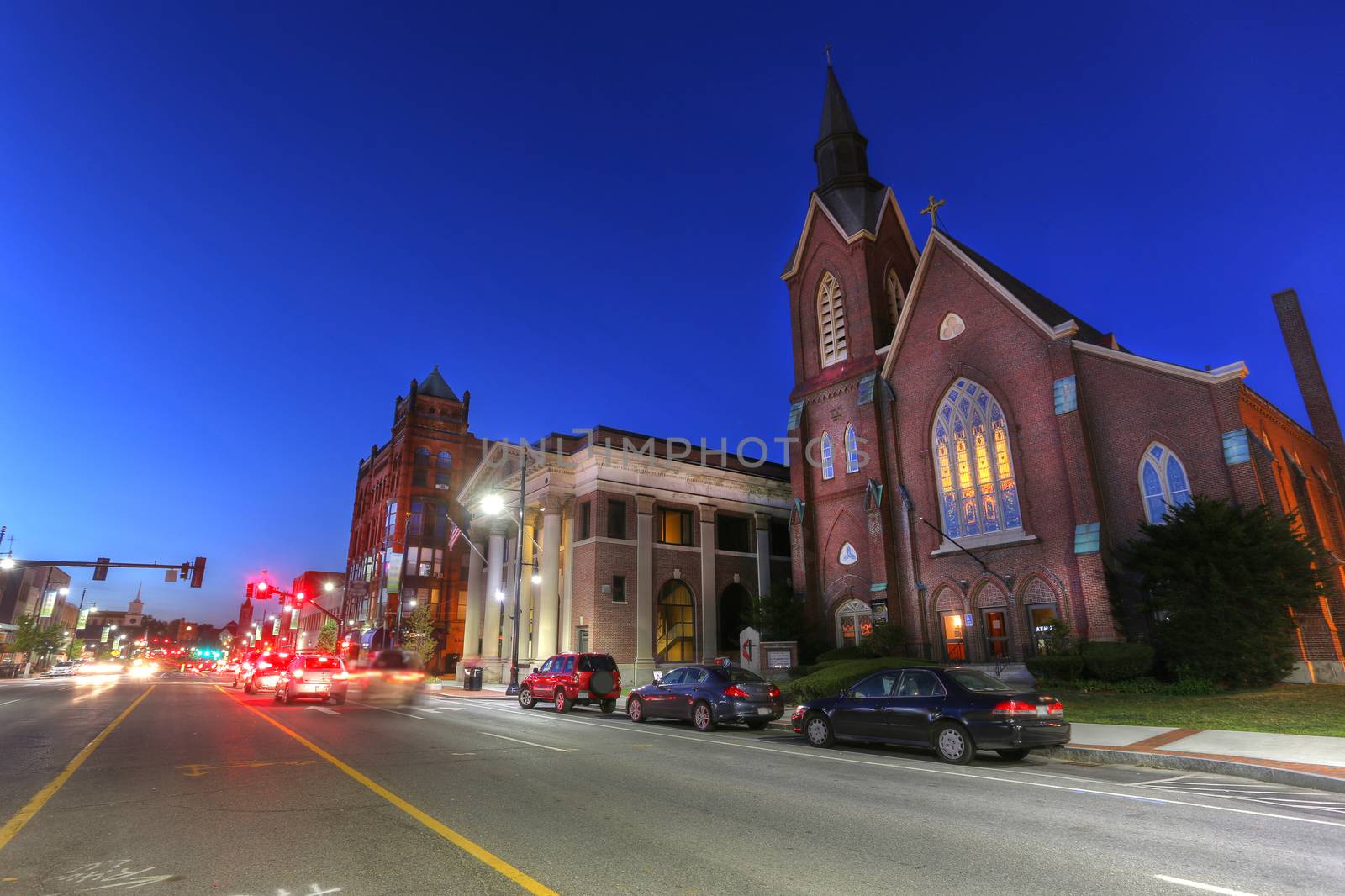 Scenic view of downtown New Hampshire in the twilight. by dacasdo