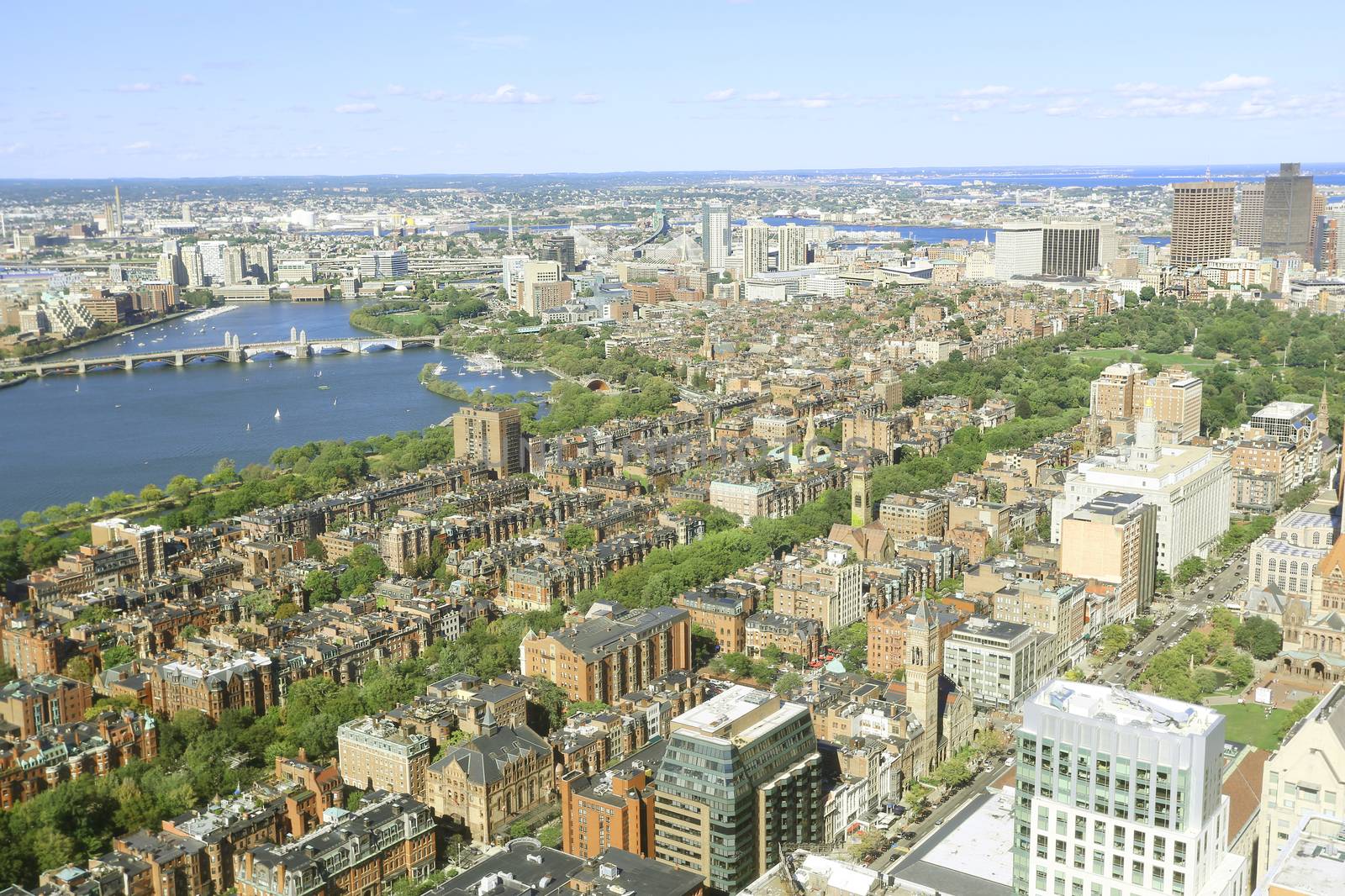 Aerial view of Boston City Skyline in the Boston Harbor where th by dacasdo