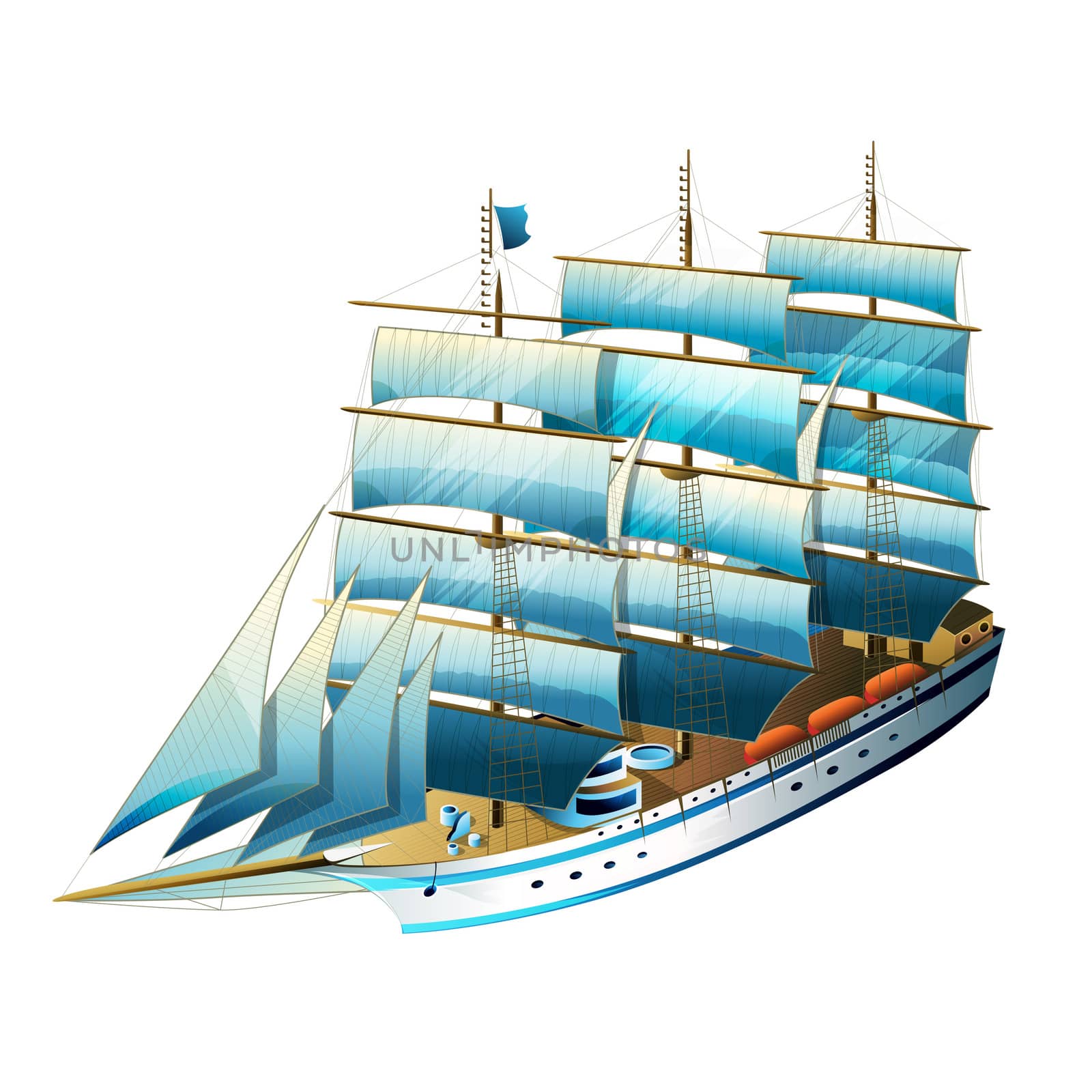 Sailing ship  illustration on a white background
