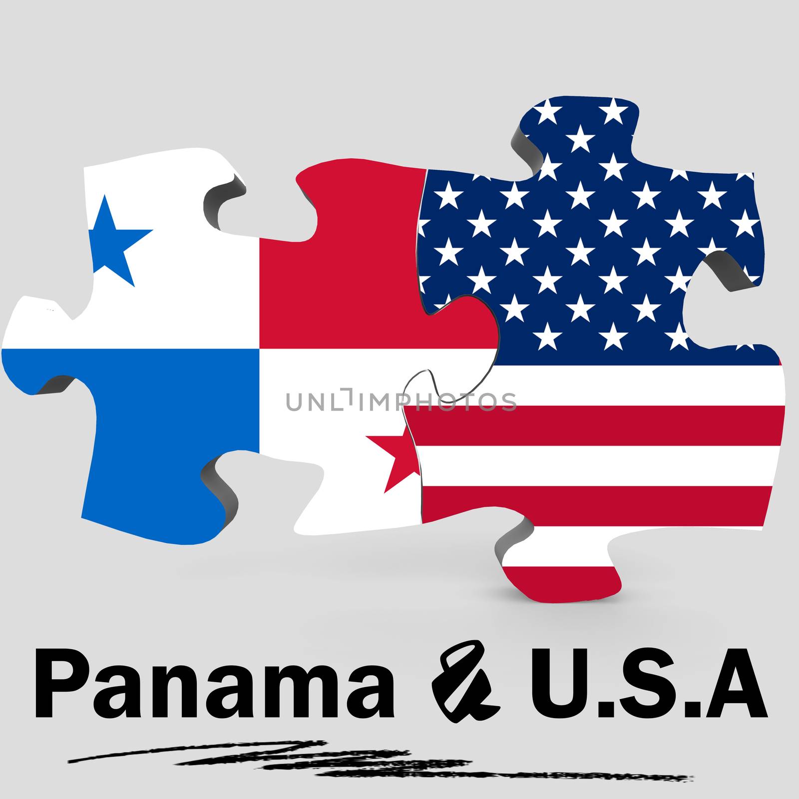 USA and Panama Flags in puzzle isolated on white background, 3D rendering