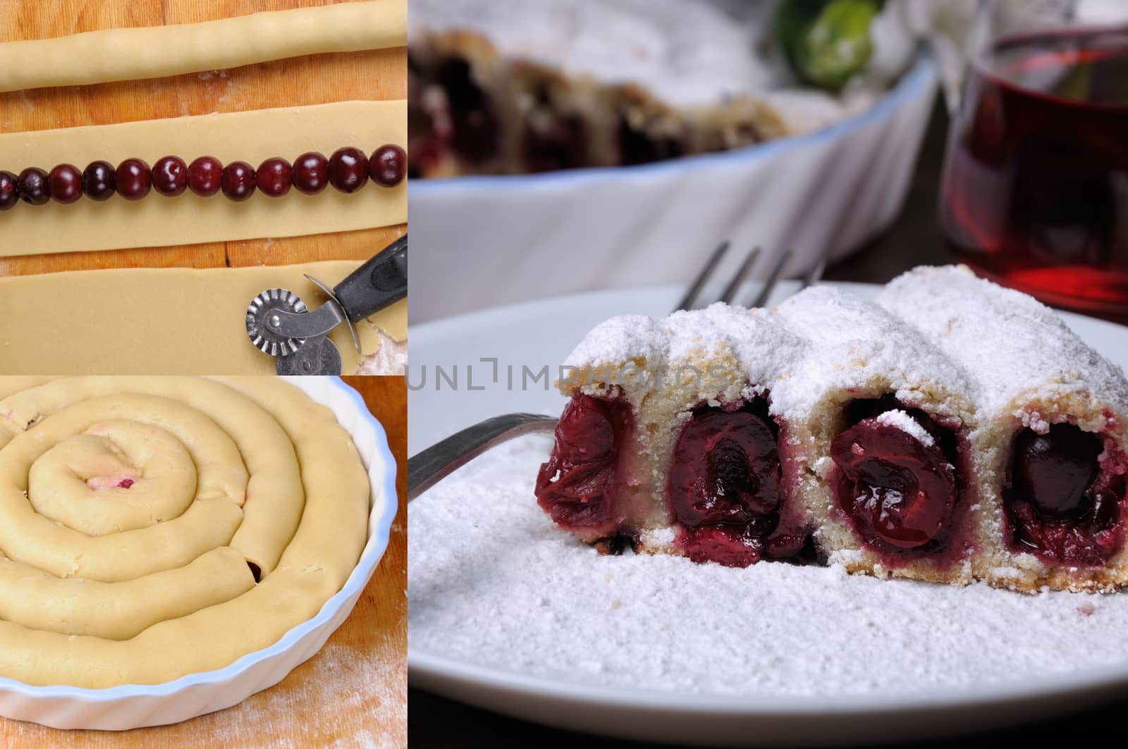 a piece of shortcrust  dough wrapped in the form of snails stuffed with cherries