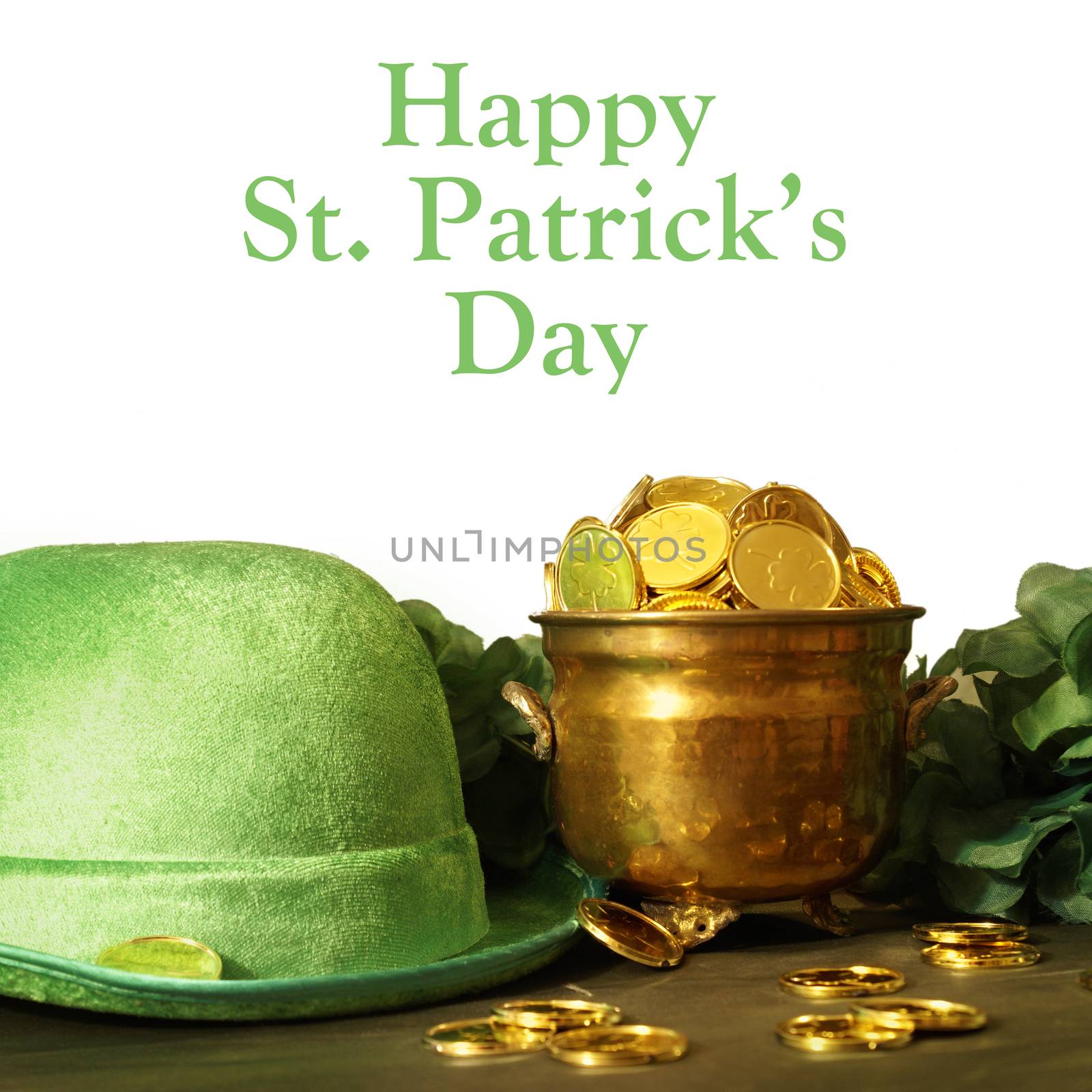 Saint Patricks day hat and pot of gold for the festive Irish celebrations.