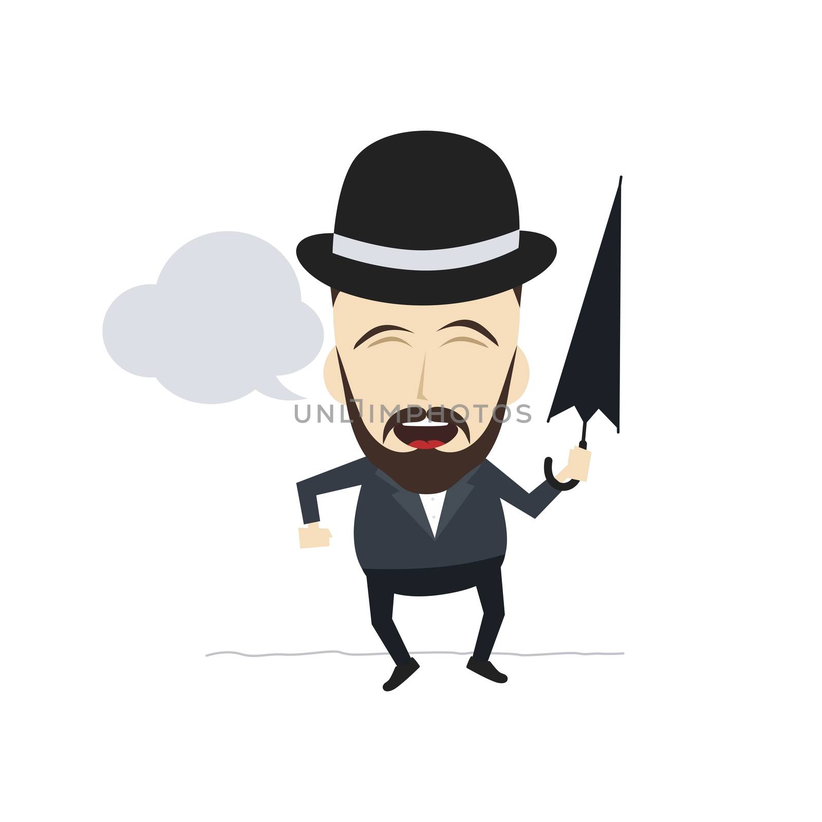 fun guy with umbrella and bowl hat vector art illustration