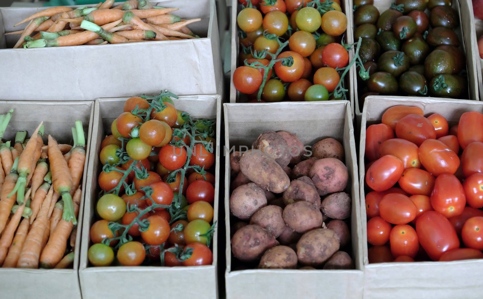 Basket of clean vegetable, carrot, tomato, potato show at safety agriculture fair, Vietnam agricultural product, rich vitamin a, c, good for health and organic farming