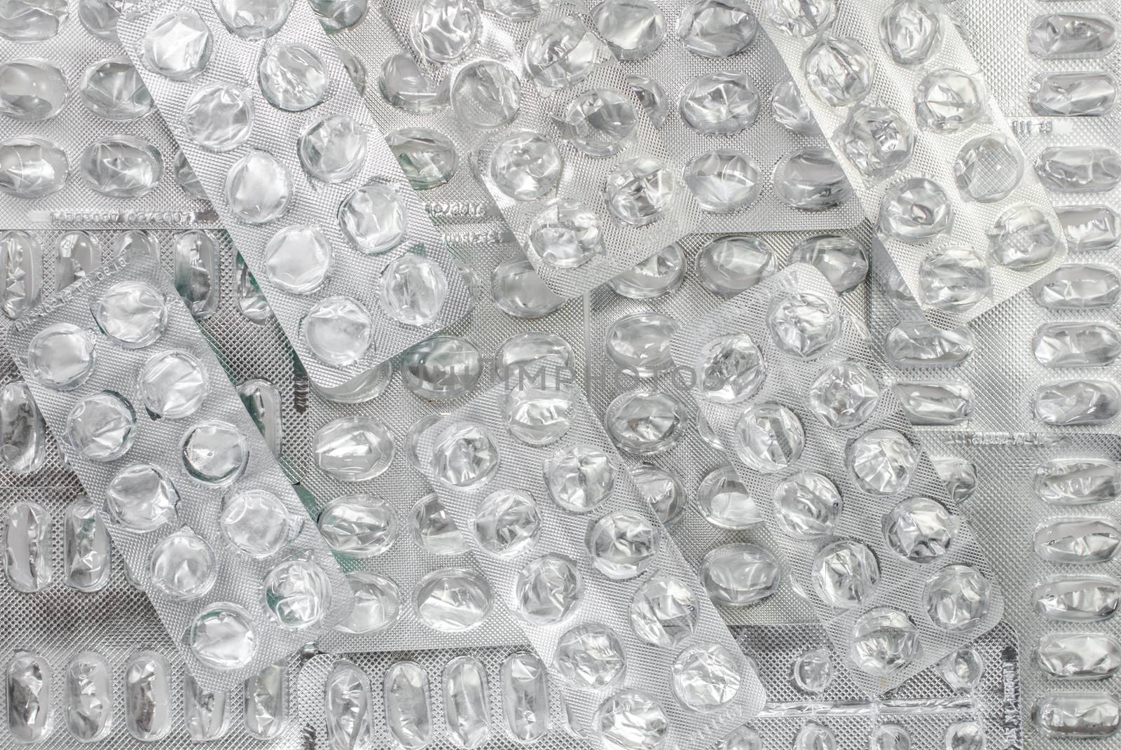 empty packs of pills close up on a light background