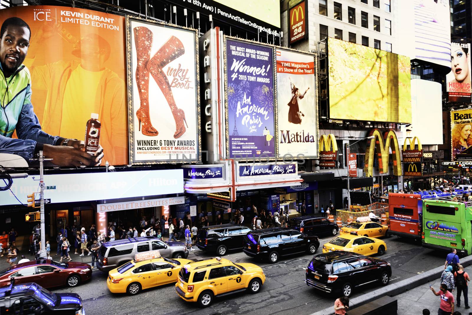 NEW YORK CITY -JULY 09: Times Square, featured with Broadway Theaters and animated LED signs, is a symbol of New York City and the United States, July 09, 2015 in Manhattan, New York City. USA.