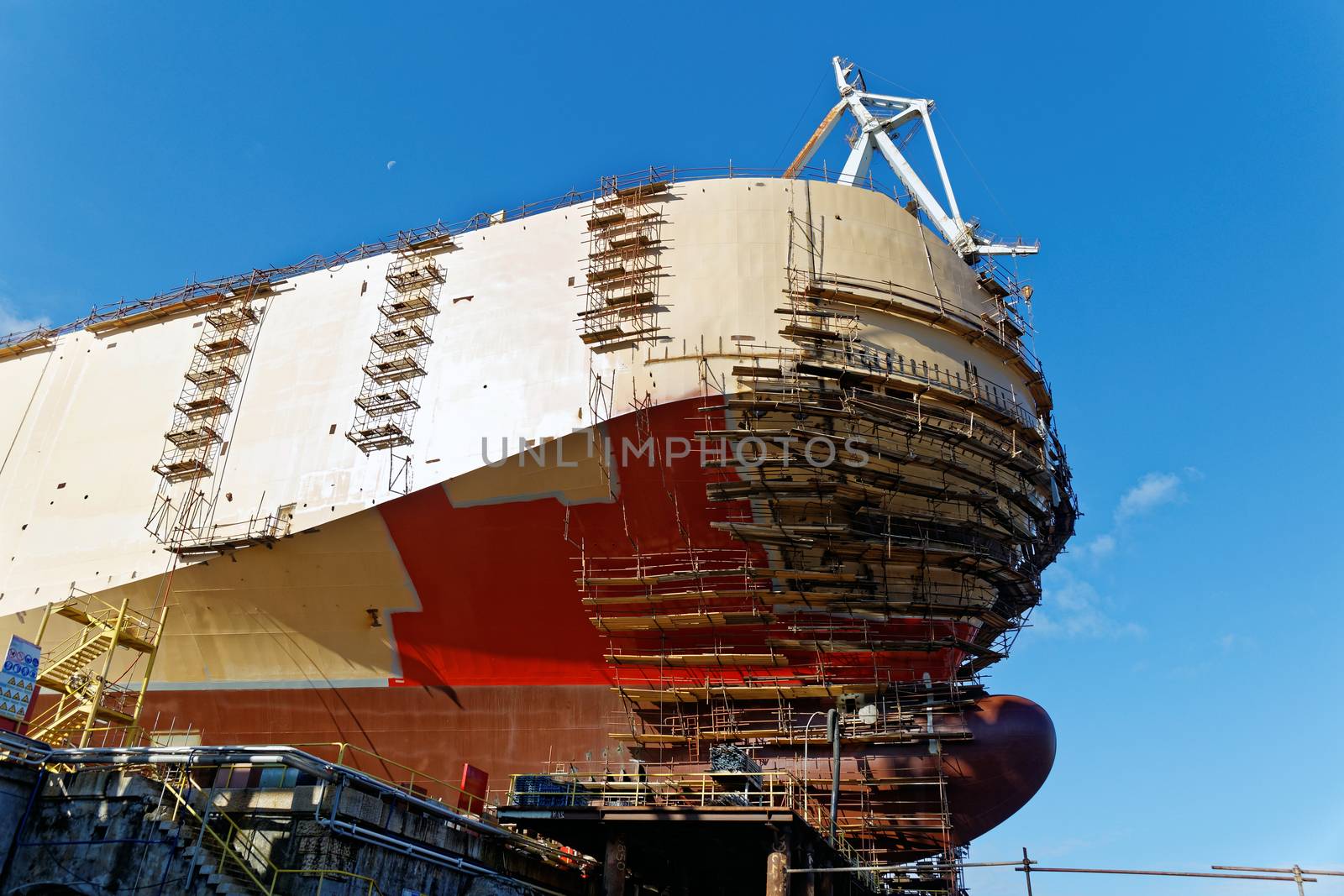 ship construct on shipway in shipyard