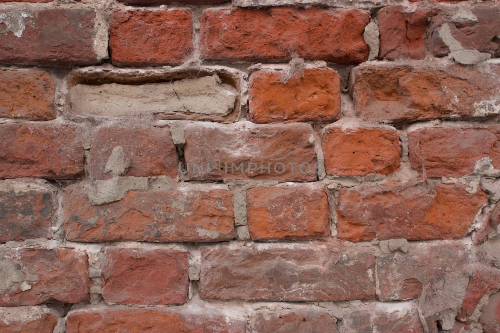 background with aged red bricks, close up