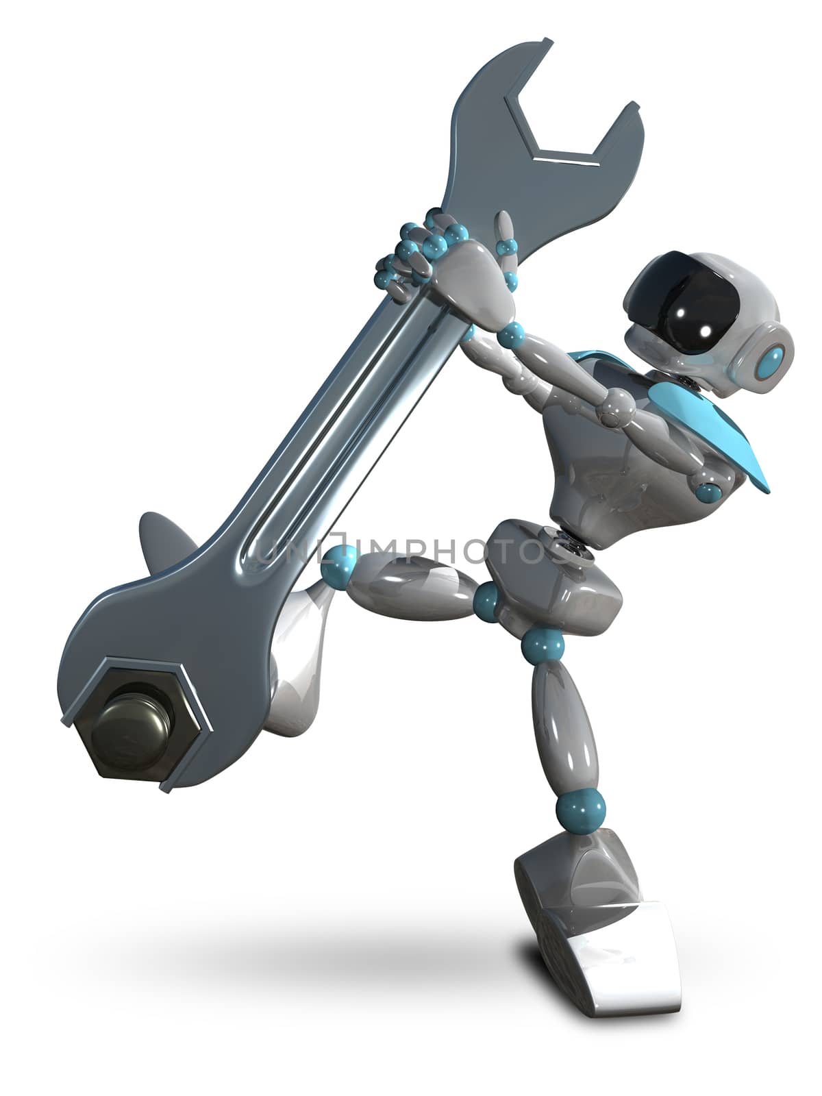 3D Illustration of White Robot with Wrench