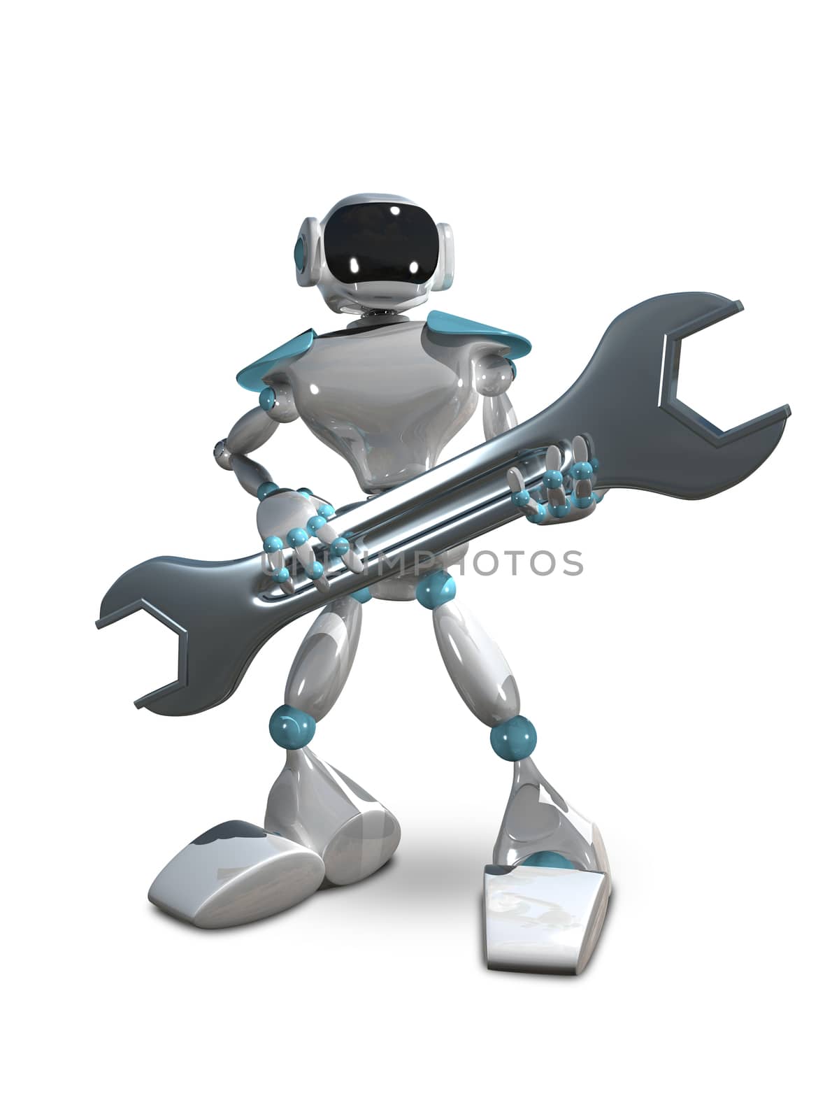 3D Illustration of Robot with Wrench by brux