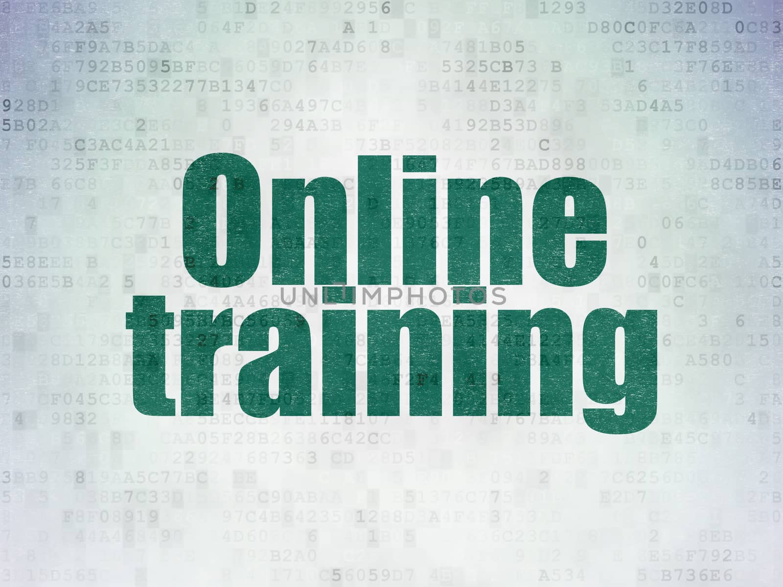 Learning concept: Painted green word Online Training on Digital Data Paper background