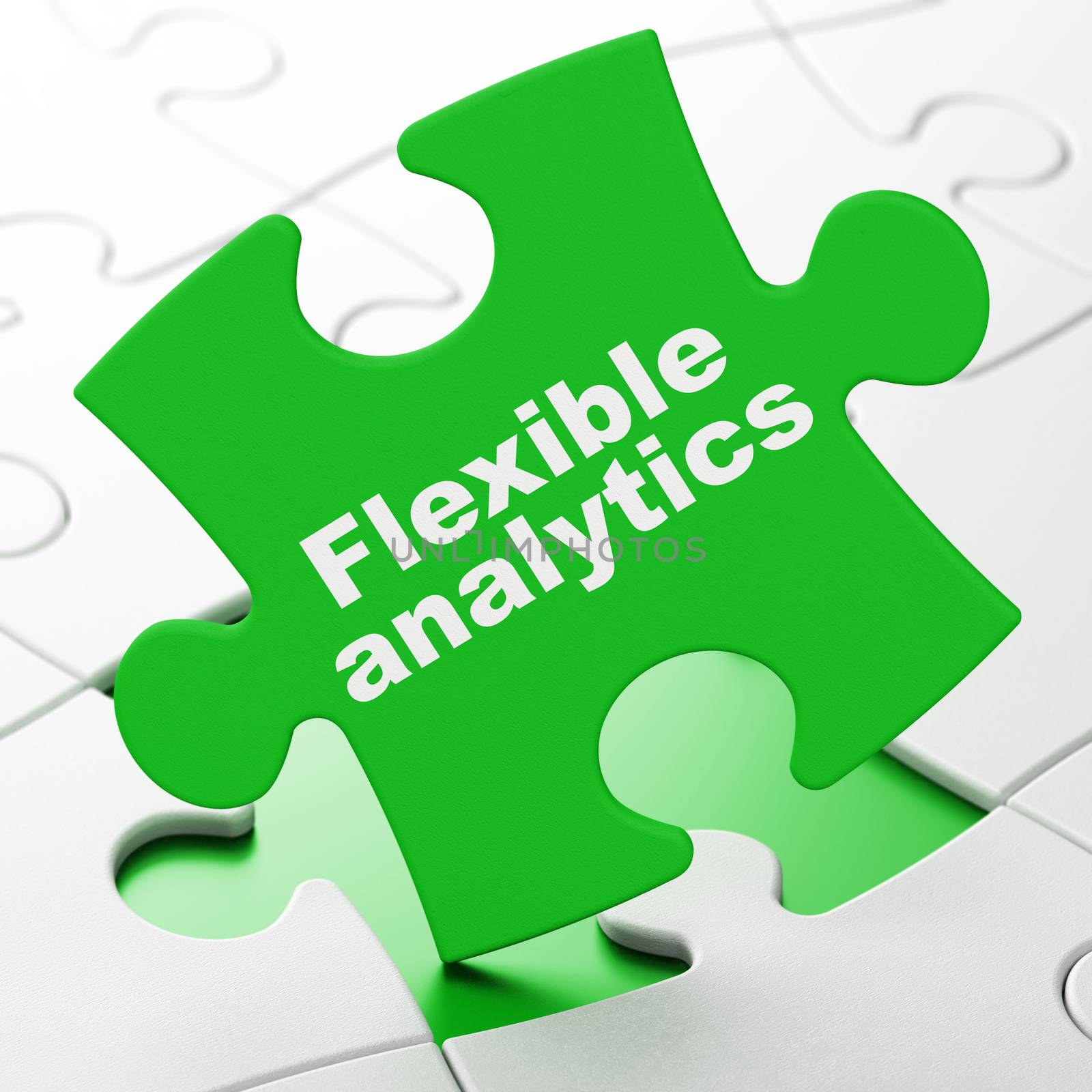 Finance concept: Flexible Analytics on Green puzzle pieces background, 3D rendering