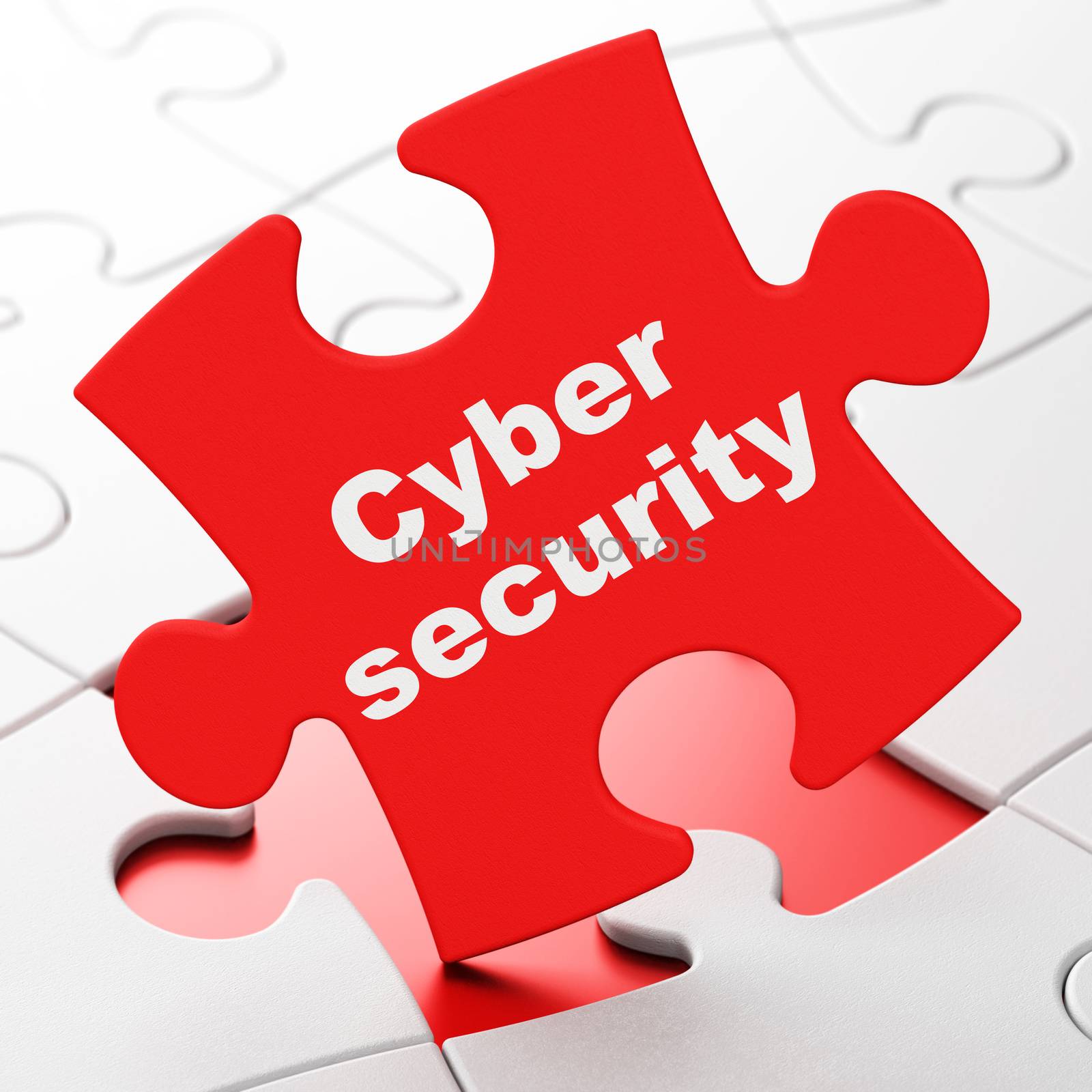 Privacy concept: Cyber Security on Red puzzle pieces background, 3D rendering