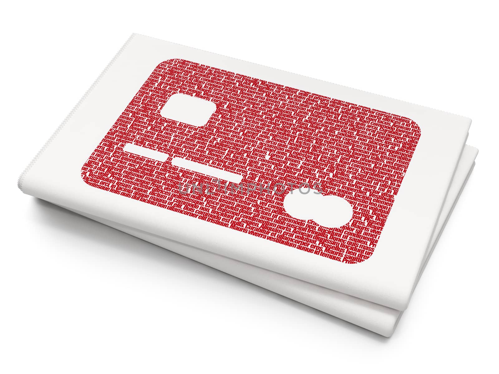 Currency concept: Pixelated red Credit Card icon on Blank Newspaper background, 3D rendering