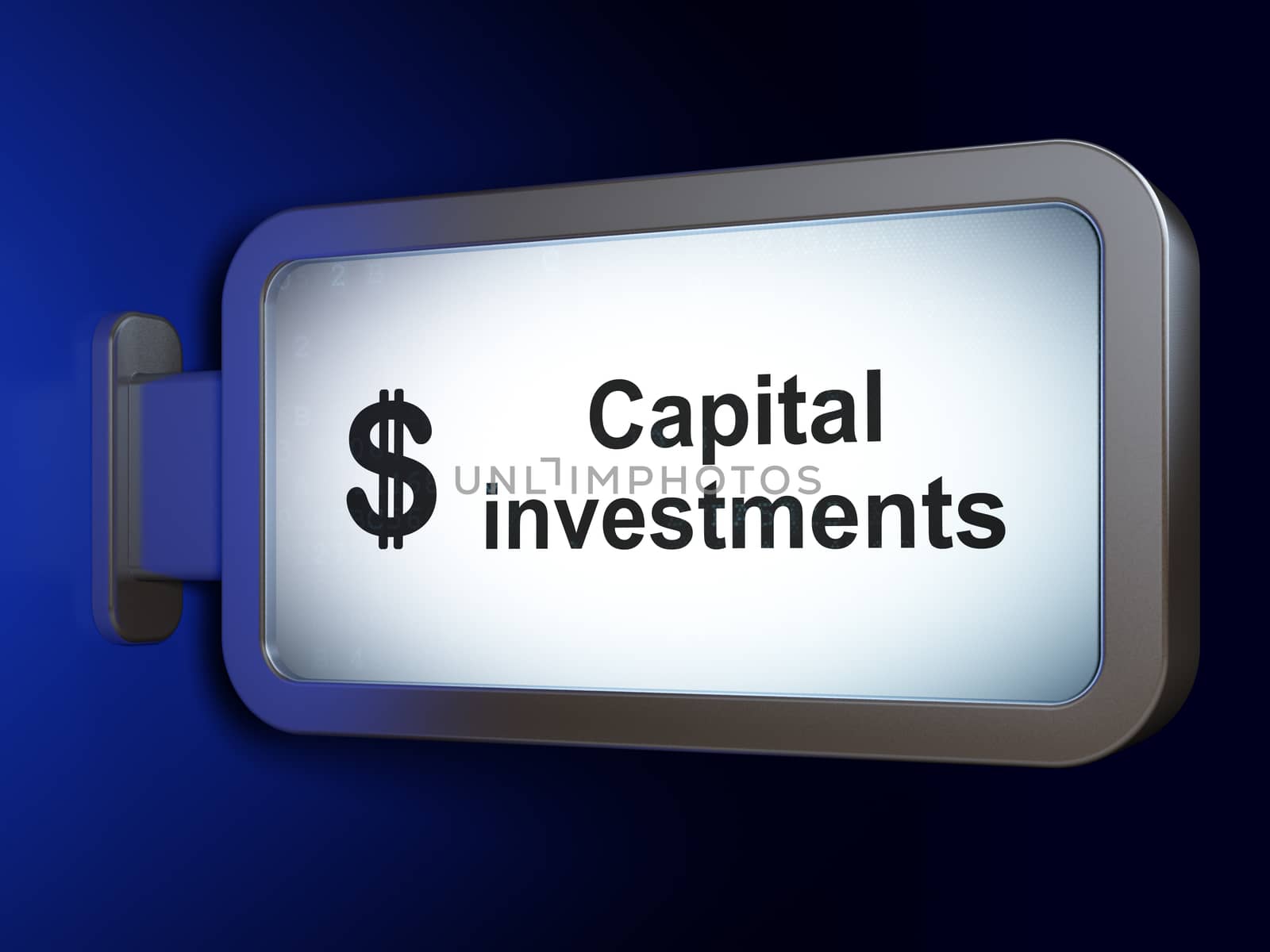 Banking concept: Capital Investments and Dollar on advertising billboard background, 3D rendering