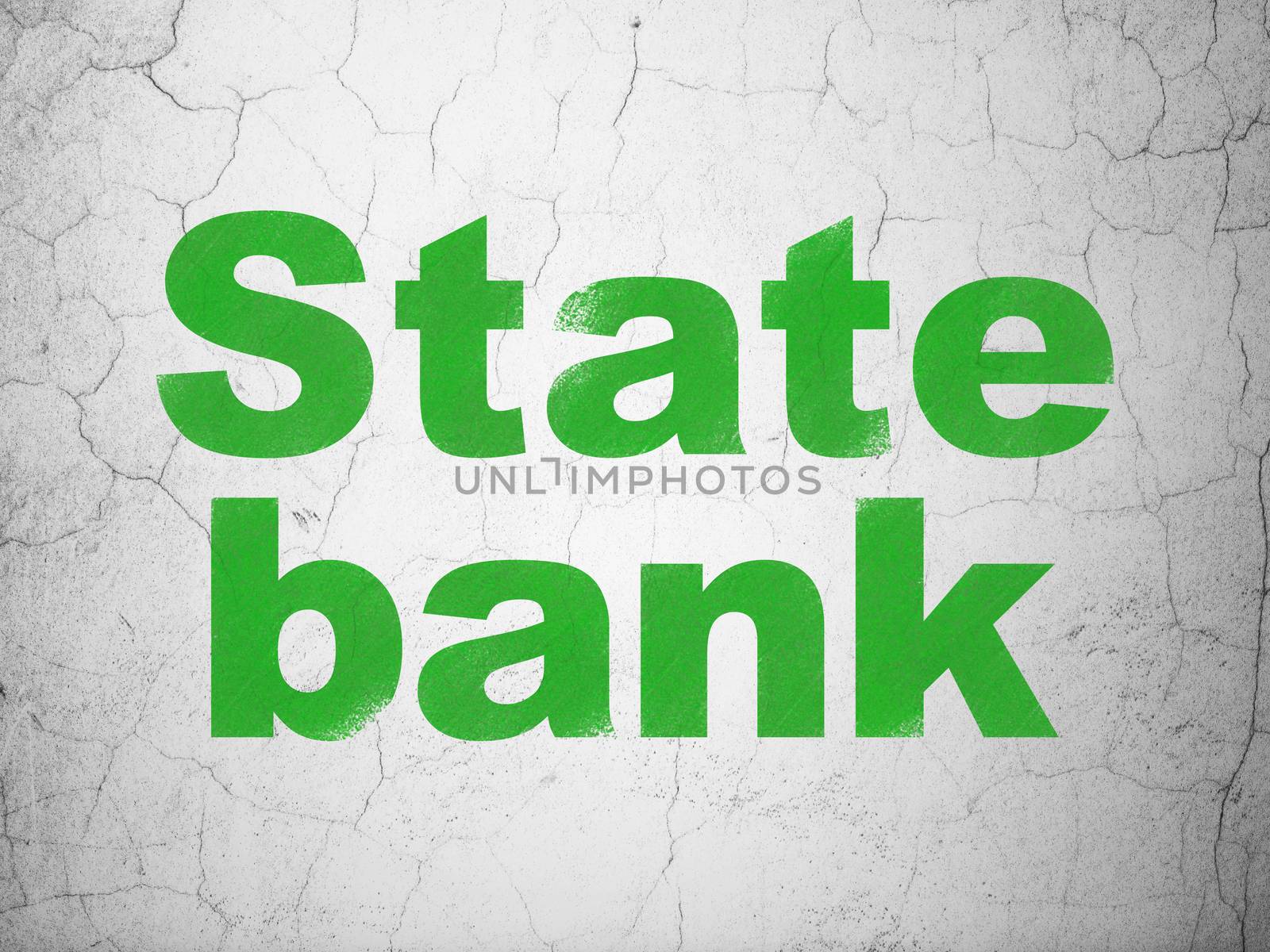 Currency concept: Green State Bank on textured concrete wall background