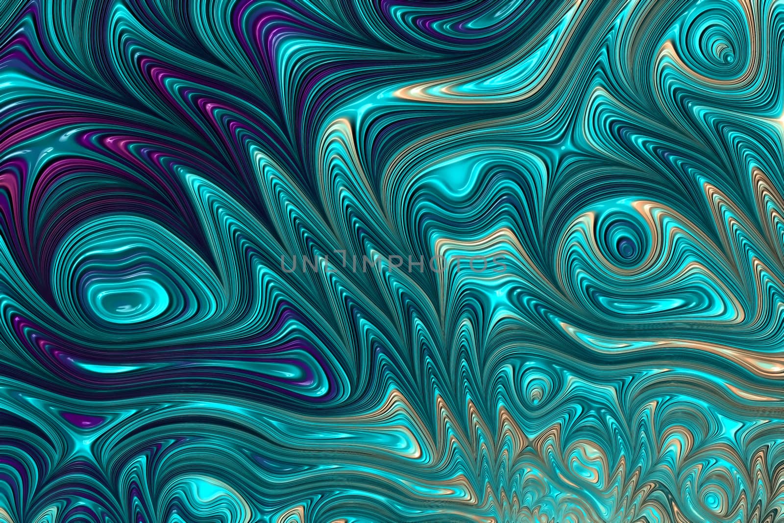 Abstract wavy background - computer-generated image. Fractal geometry: chaos distorted, curved waves and zigzag, forming an intricate texture. Digital marbling for covers, banners, web design.