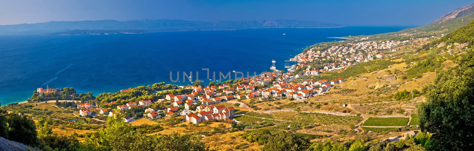 Bol on Brac island panoramic aerial view, Dalmatia, Croatia