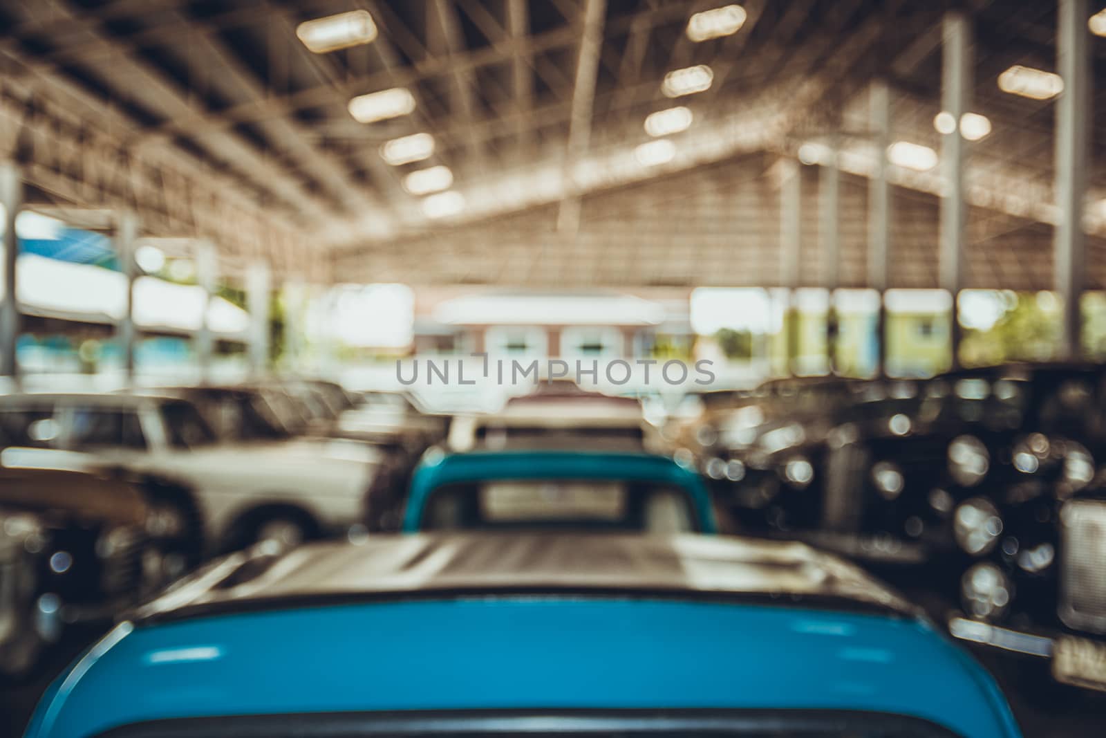 blur car warehouse for background