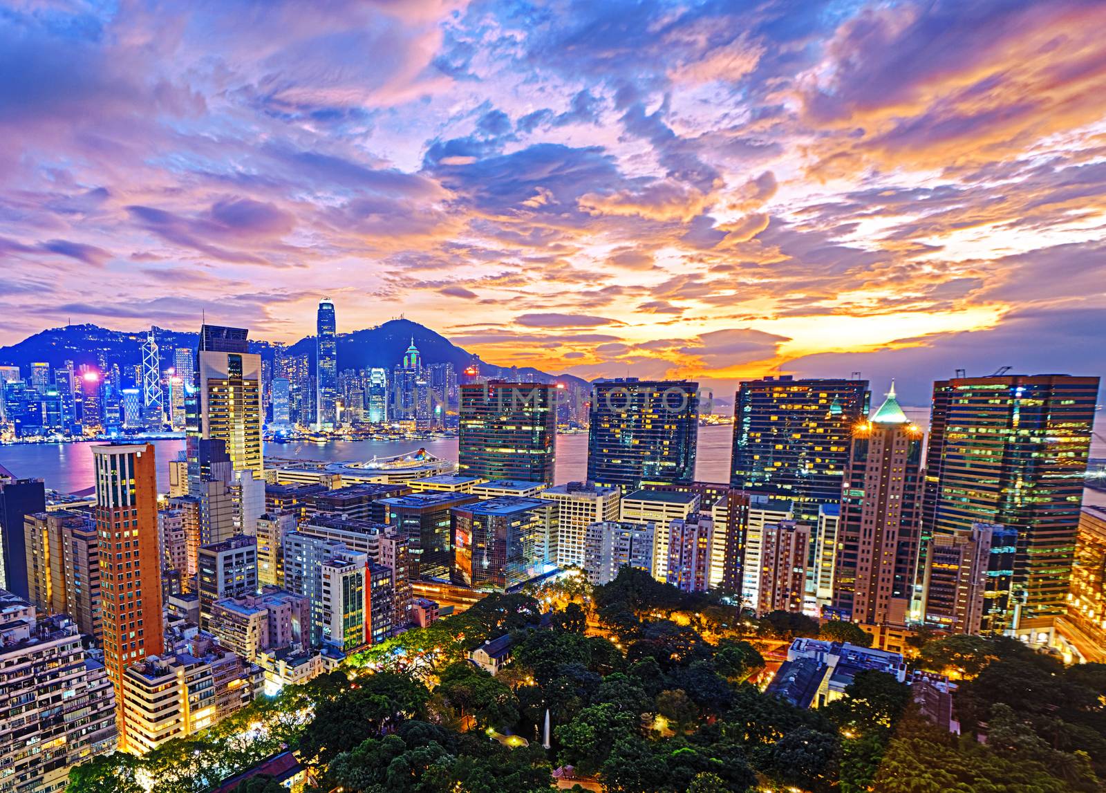 Hong Kong city sunset , Tsim Sha Tsui area