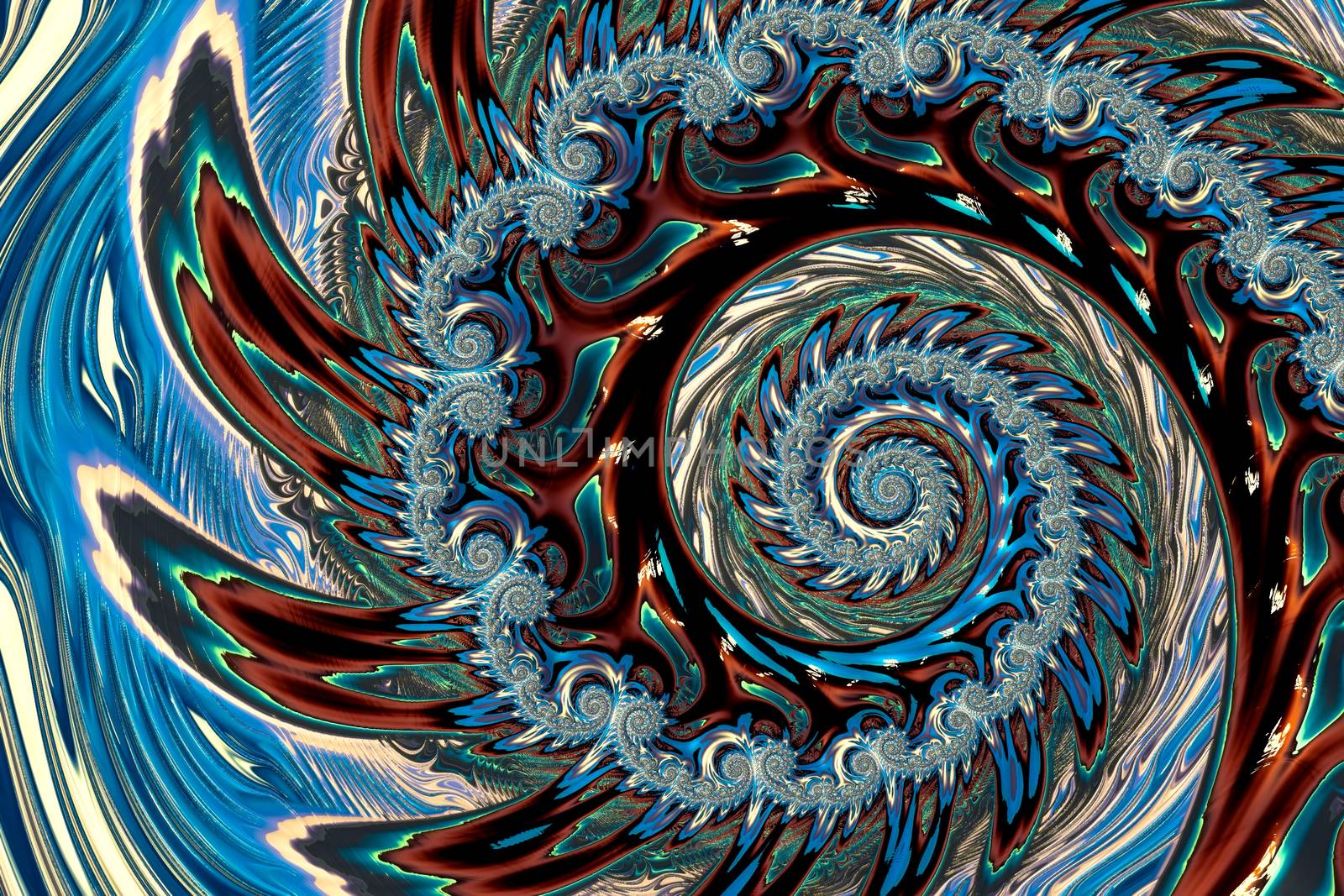 Abstract fractal spiral - computer-generated image. Fractal art: curls and repetitive spiral. Ornamental background for covers, posters, web design.
