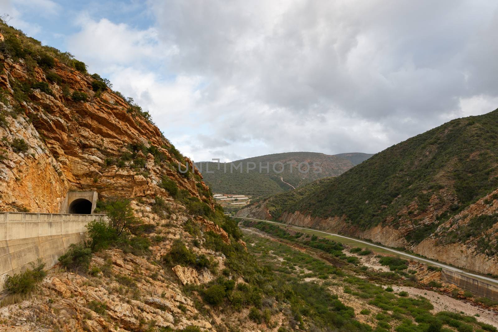 View from the Kouga Dam with a Tunnel and side road.