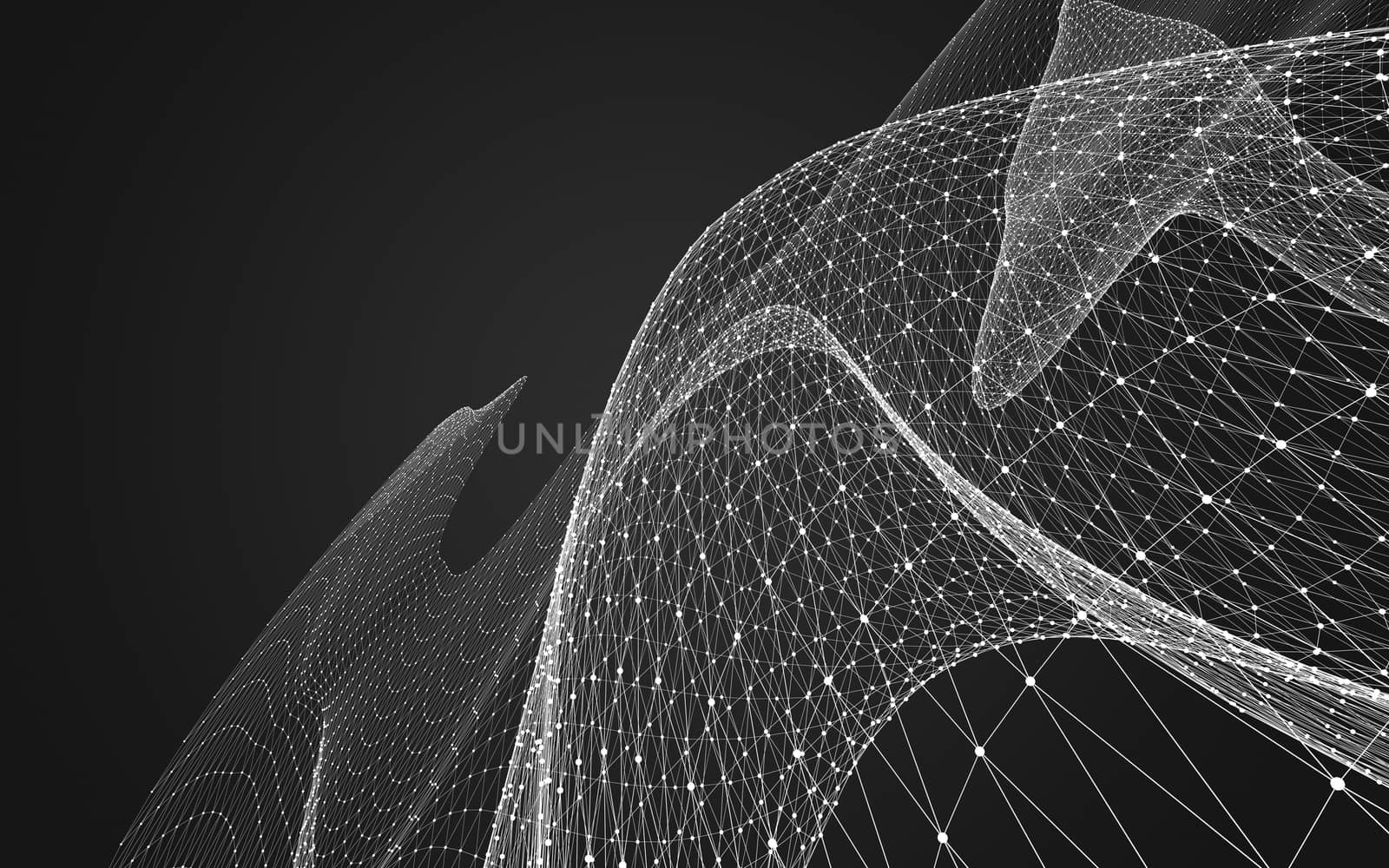 Abstract polygonal space low poly dark background with connecting dots and lines. Connection structure. 3d rendering