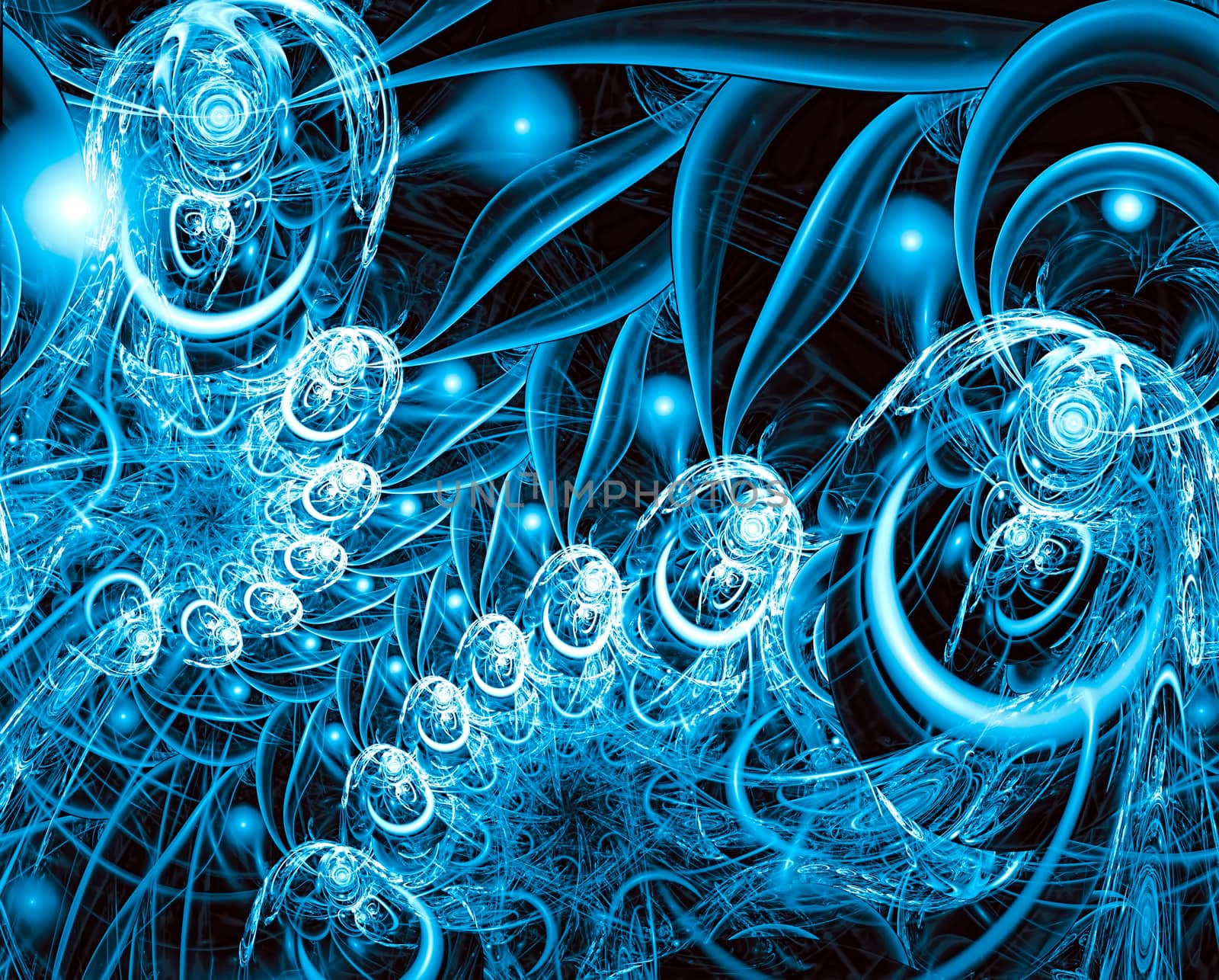 Abstract fractal ornament -  computer-generated image. Digital art: chaos curls and beads with light effects. For cards, posters, puzzles